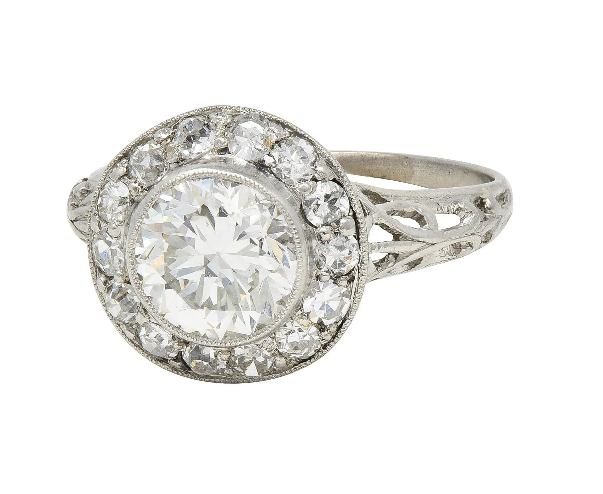 Art Deco 1.75 CTW Old European Diamond Platinum Vintage Orange Blossom Halo Engagement Ring - Image 6