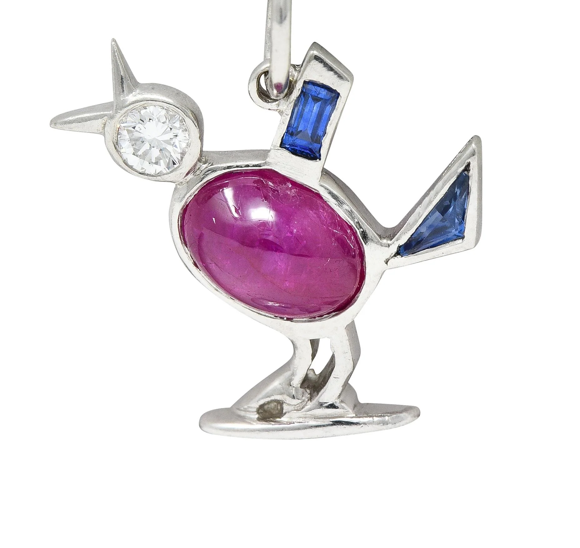 Art Deco 1.75 CTW Ruby Diamond Sapphire Platinum Bird Charm - Image 6