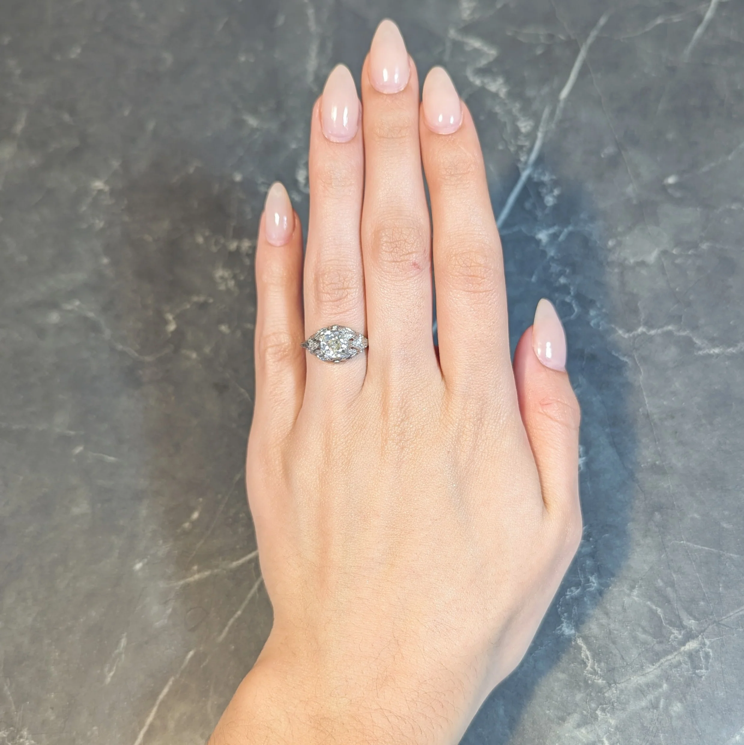 Art Deco 1.76 CTW Old Mine Diamond Platinum Foliate Bombé Vintage Engagement Ring - Image 14