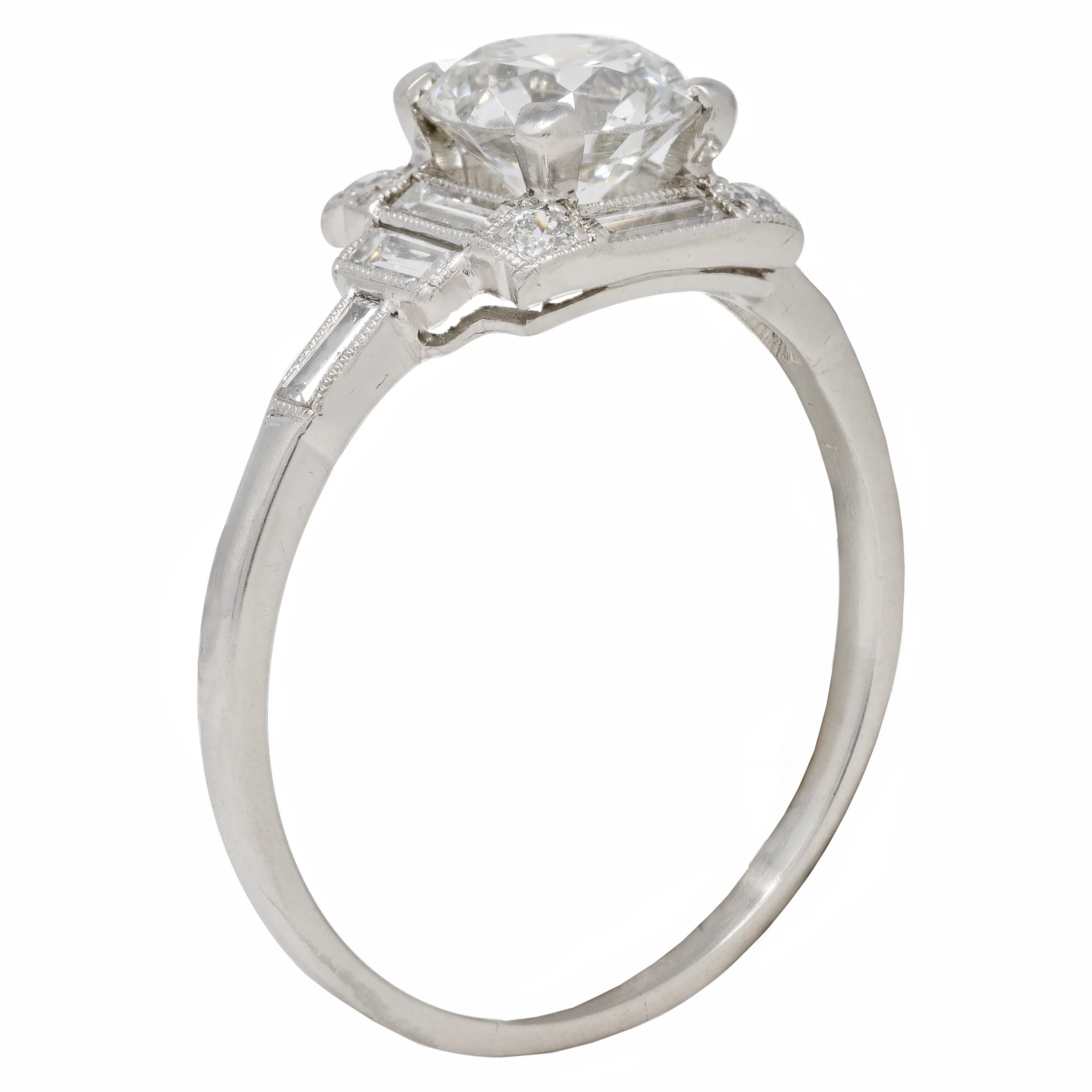 Art Deco 1.77 CTW Old European Diamond Platinum Square Cluster Vintage Engagement Ring - Image 2
