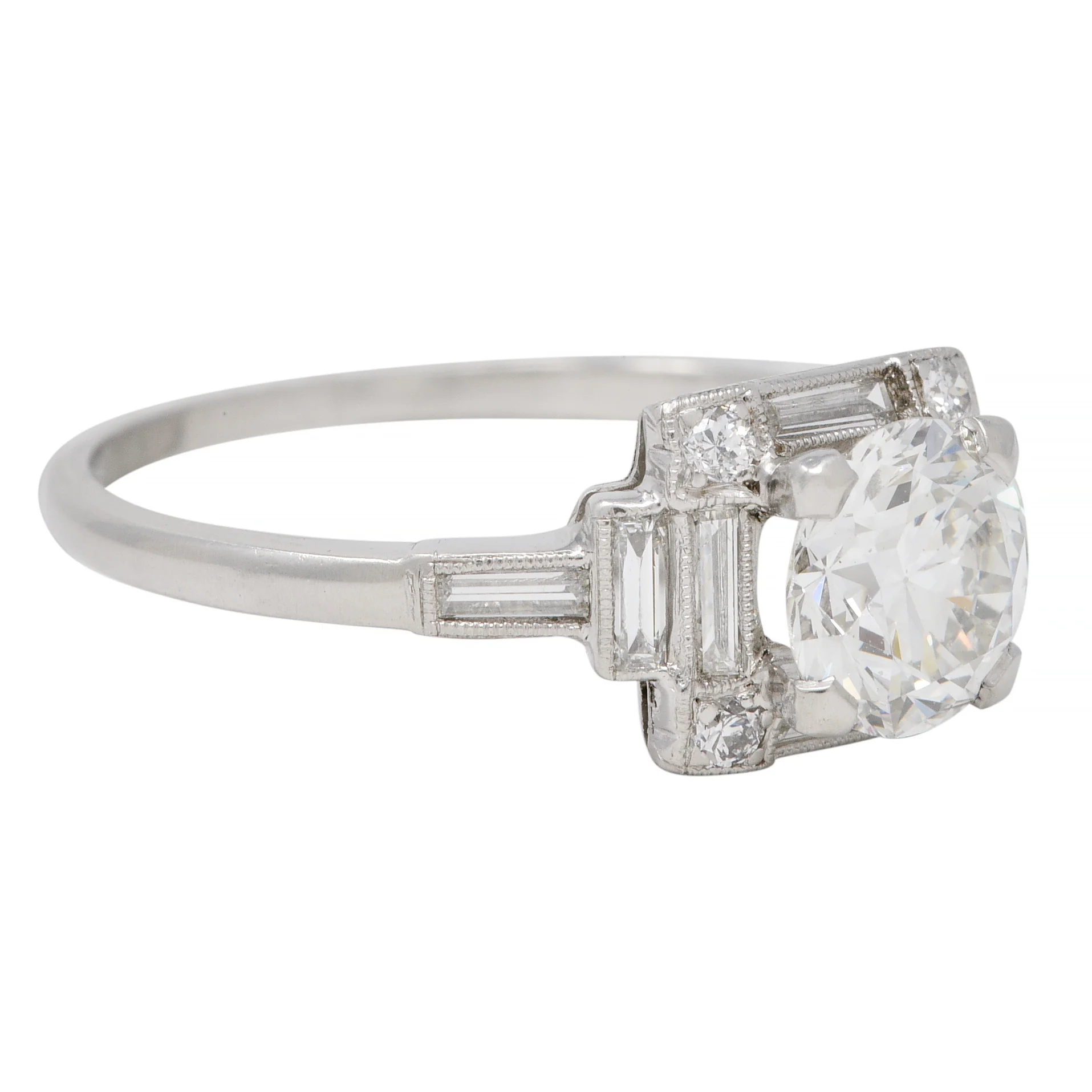 Art Deco 1.77 CTW Old European Diamond Platinum Square Cluster Vintage Engagement Ring - Image 3