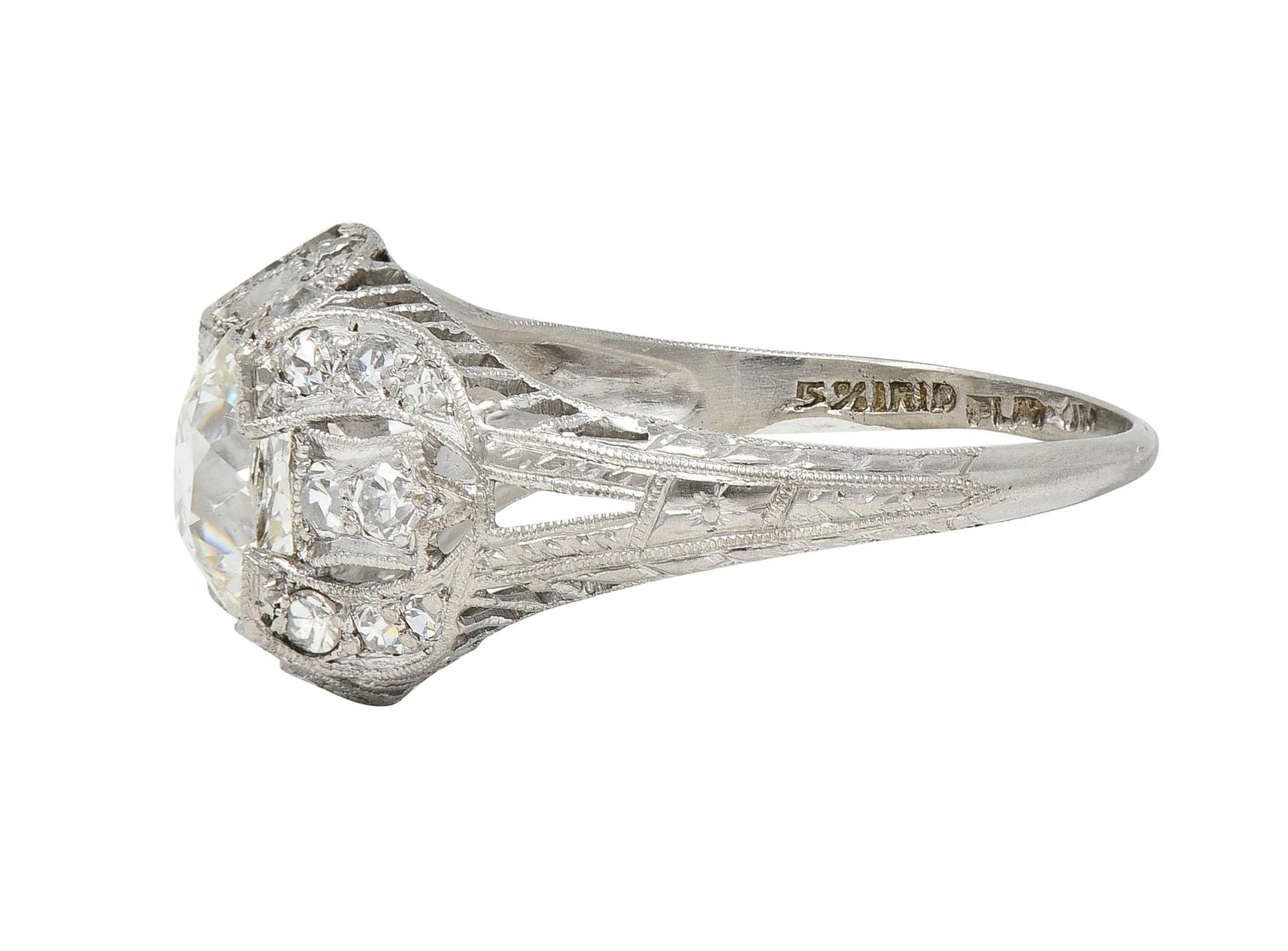 Art Deco 1.79 CTW Old European Cut Diamond Platinum Quatrefoil Antique Engagement Ring - Image 6