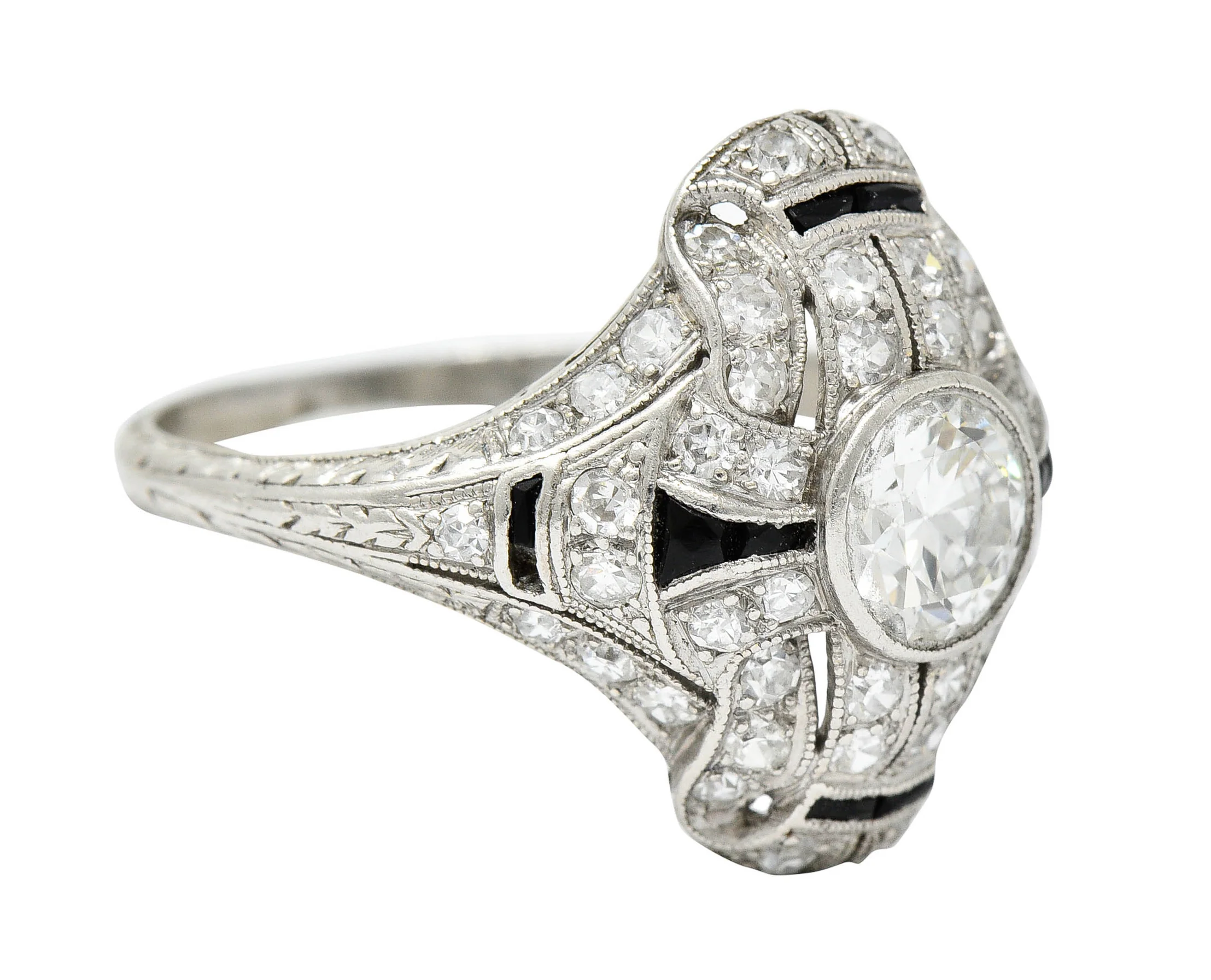 Art Deco 1.80 CTW Diamond Onyx Platinum Dinner Ring Circa 1930 - Image 2