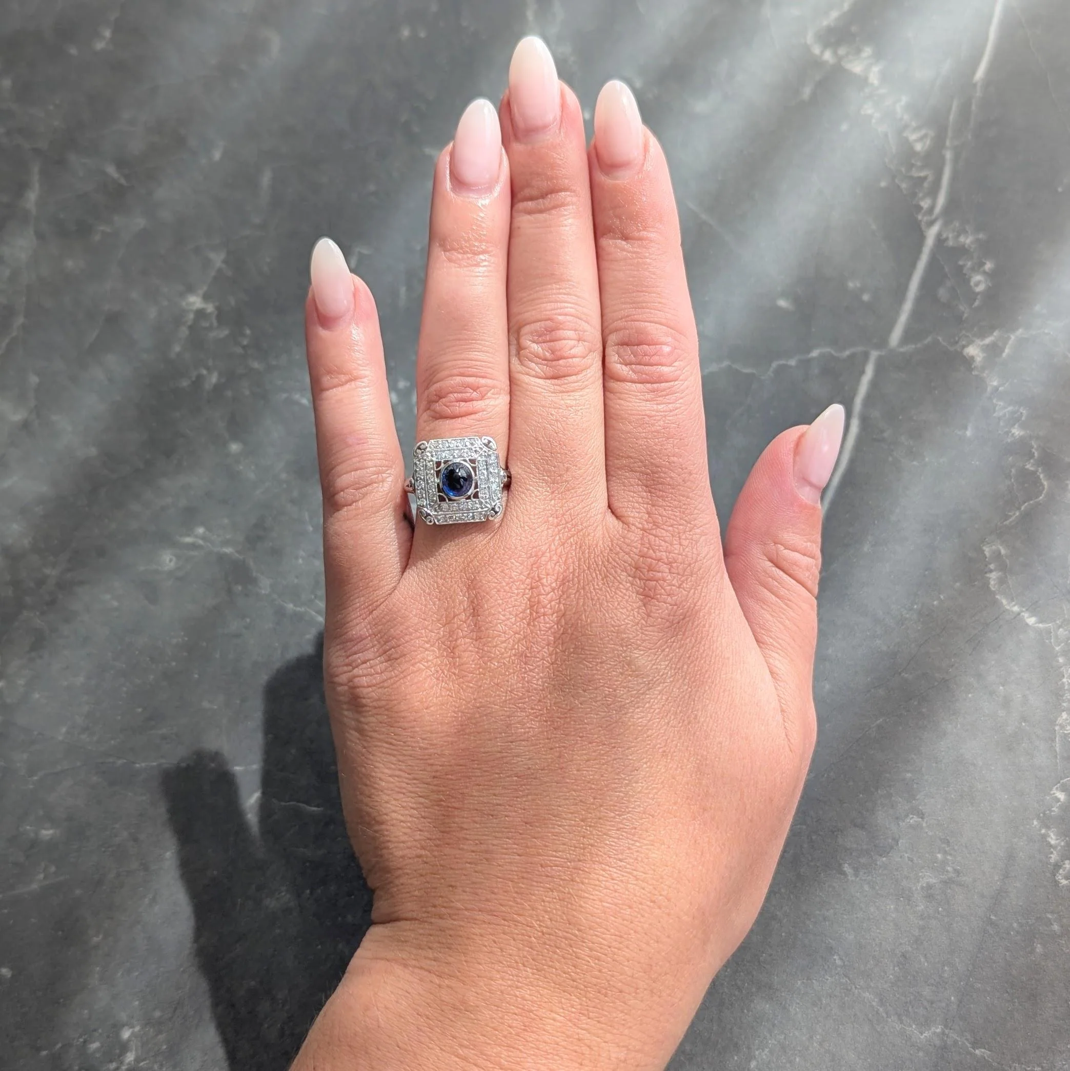Art Deco 1.81 CTW Sapphire Diamond Platinum Vintage Dinner Ring - Image 10