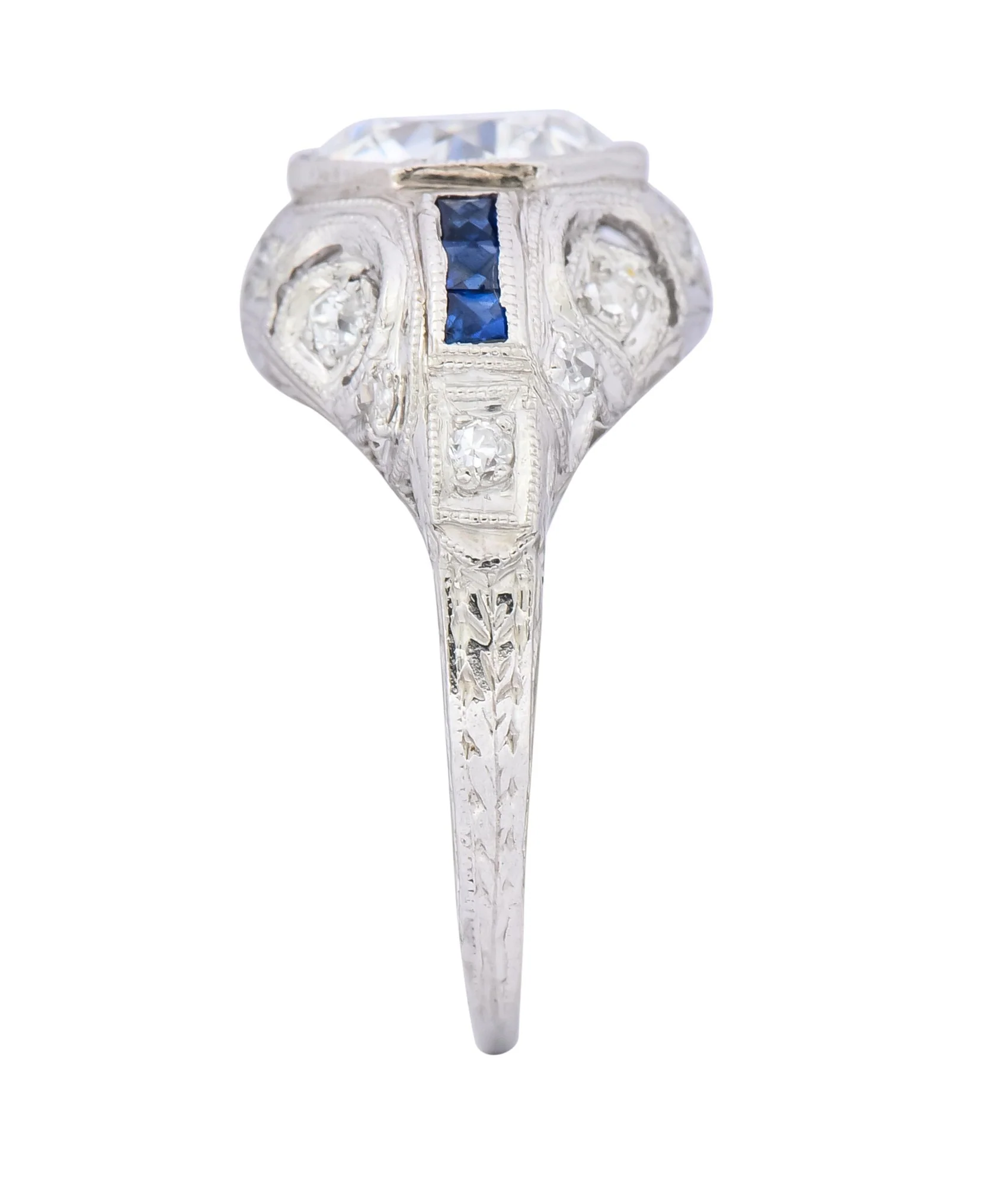 Art Deco 1.83 CTW Diamond Sapphire Platinum Engagement Ring GIA - Image 8