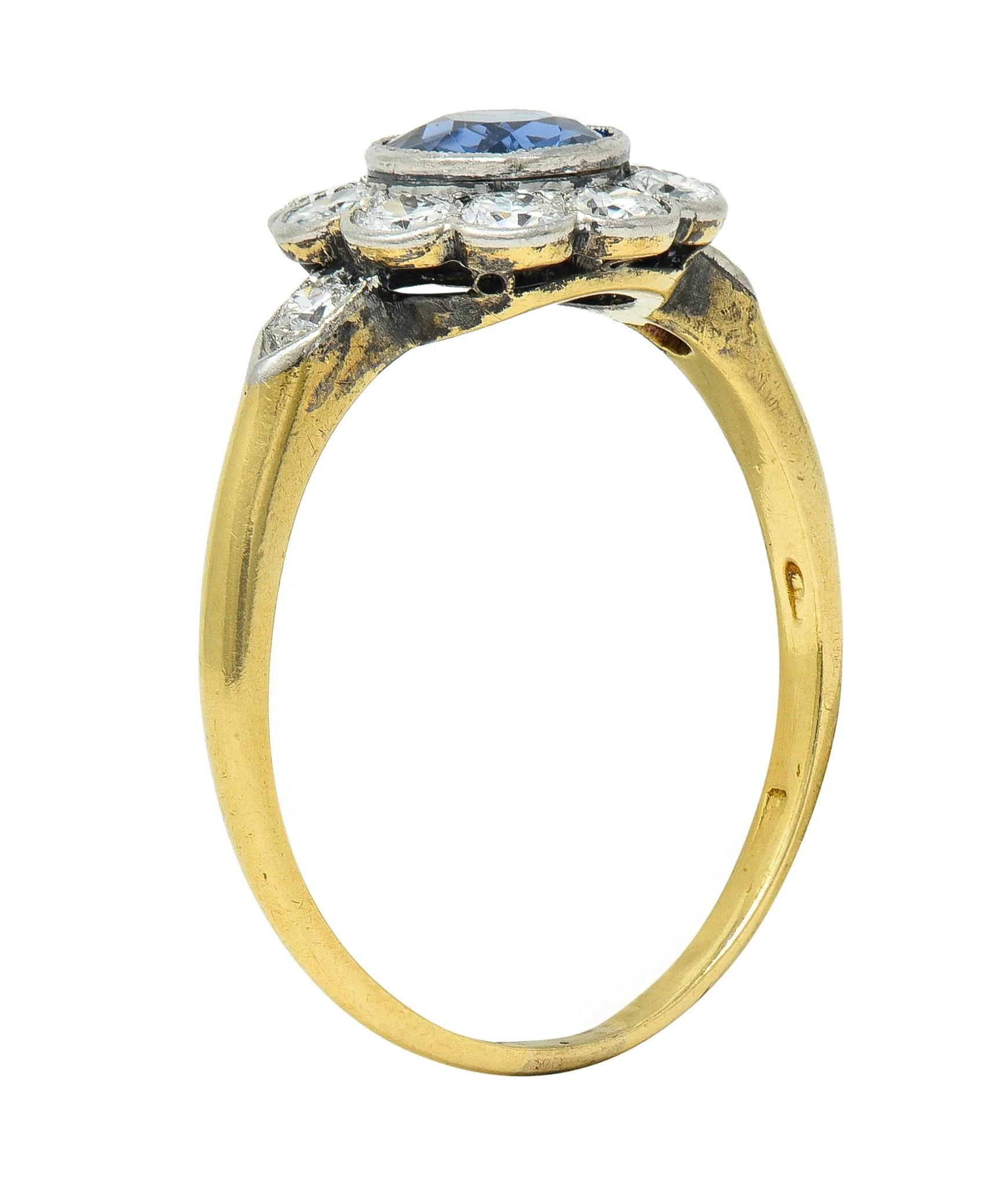 Art Deco 1.86 CTW No Heat Burma Sapphire Diamond Platinum 14 Karat Gold Halo Ring - Image 11
