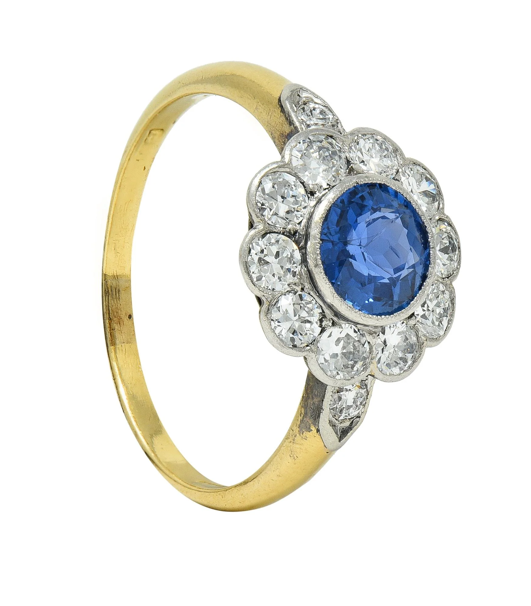 Art Deco 1.86 CTW No Heat Burma Sapphire Diamond Platinum 14 Karat Gold Halo Ring - Image 12