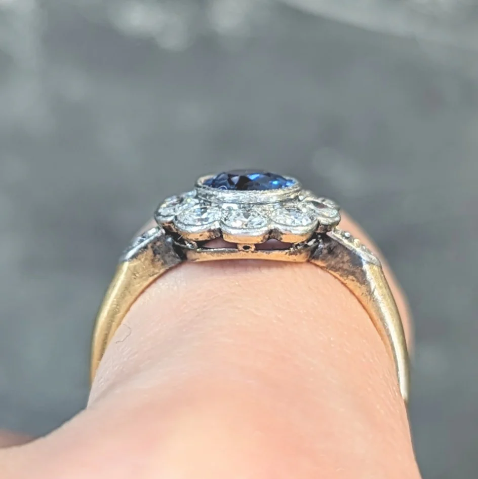 Art Deco 1.86 CTW No Heat Burma Sapphire Diamond Platinum 14 Karat Gold Halo Ring - Image 15