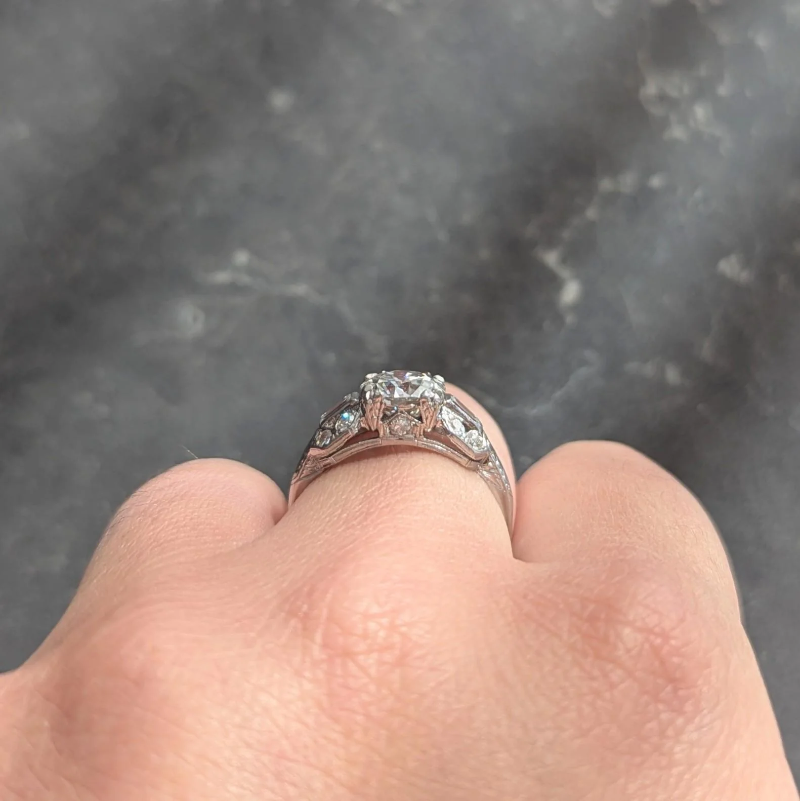 Art Deco 1.88 CTW Old European Cut Diamond Platinum Wheat Square Form Engagement Ring - Image 11