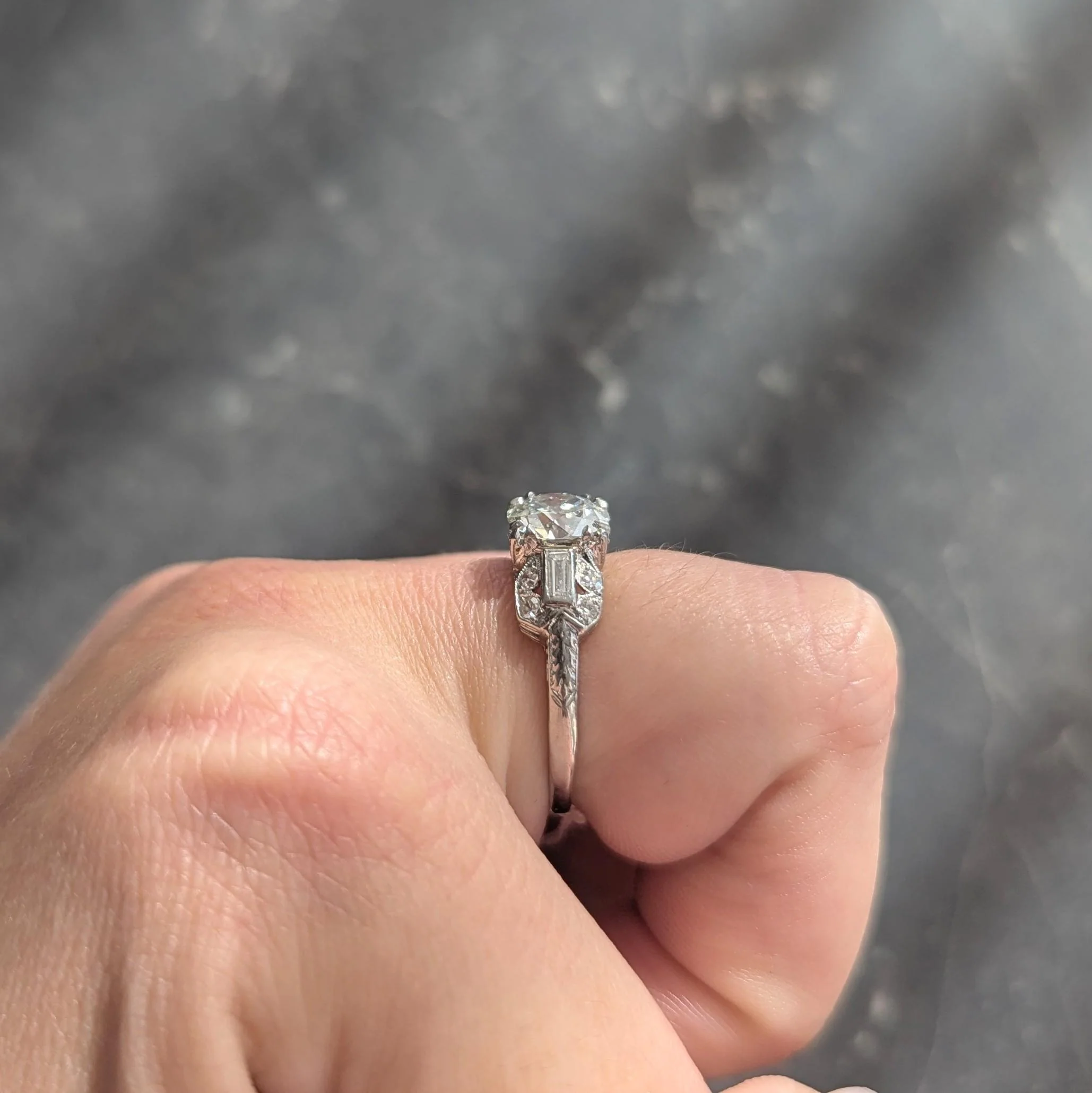 Art Deco 1.88 CTW Old European Cut Diamond Platinum Wheat Square Form Engagement Ring - Image 12