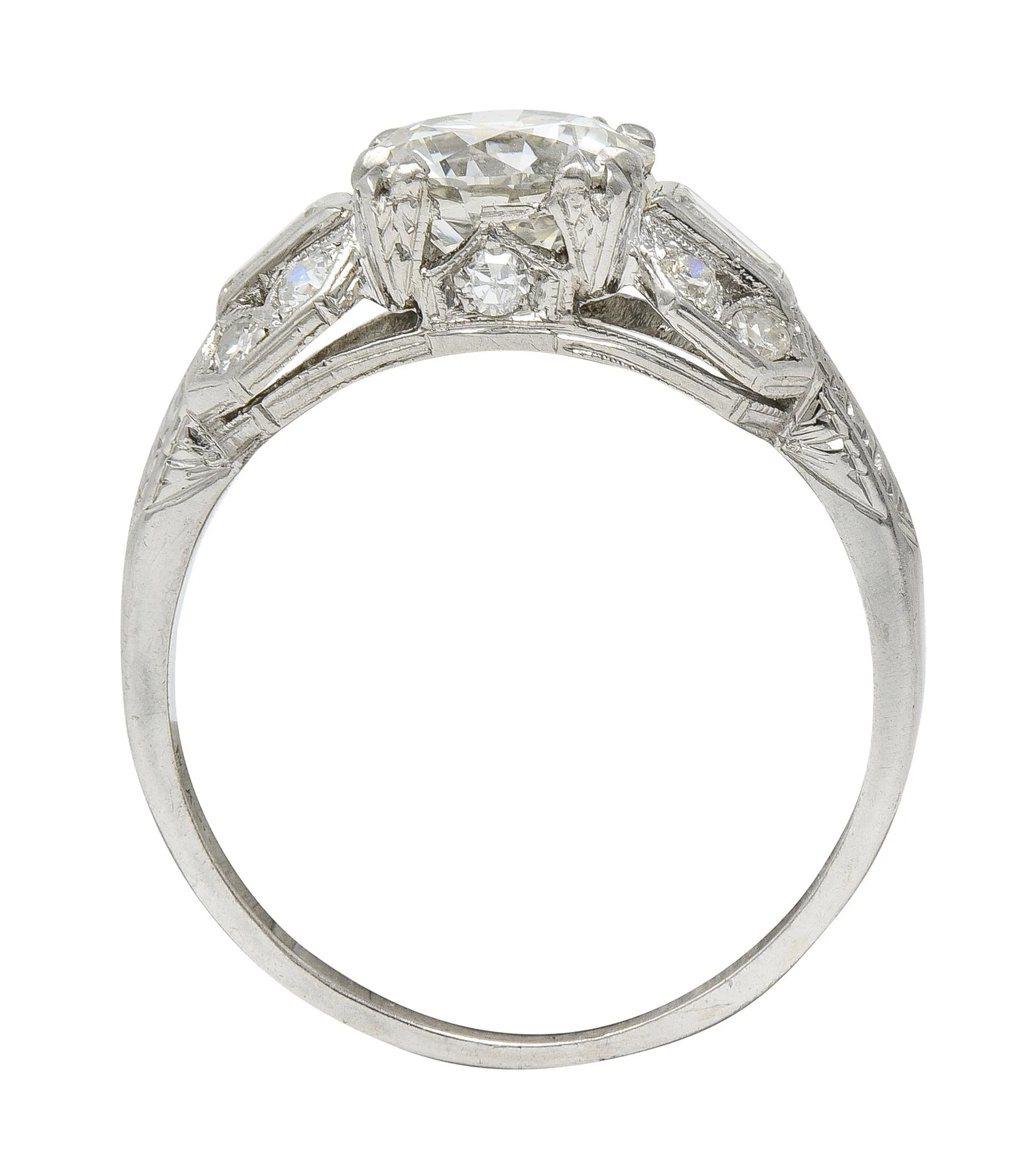 Art Deco 1.88 CTW Old European Cut Diamond Platinum Wheat Square Form Engagement Ring - Image 8