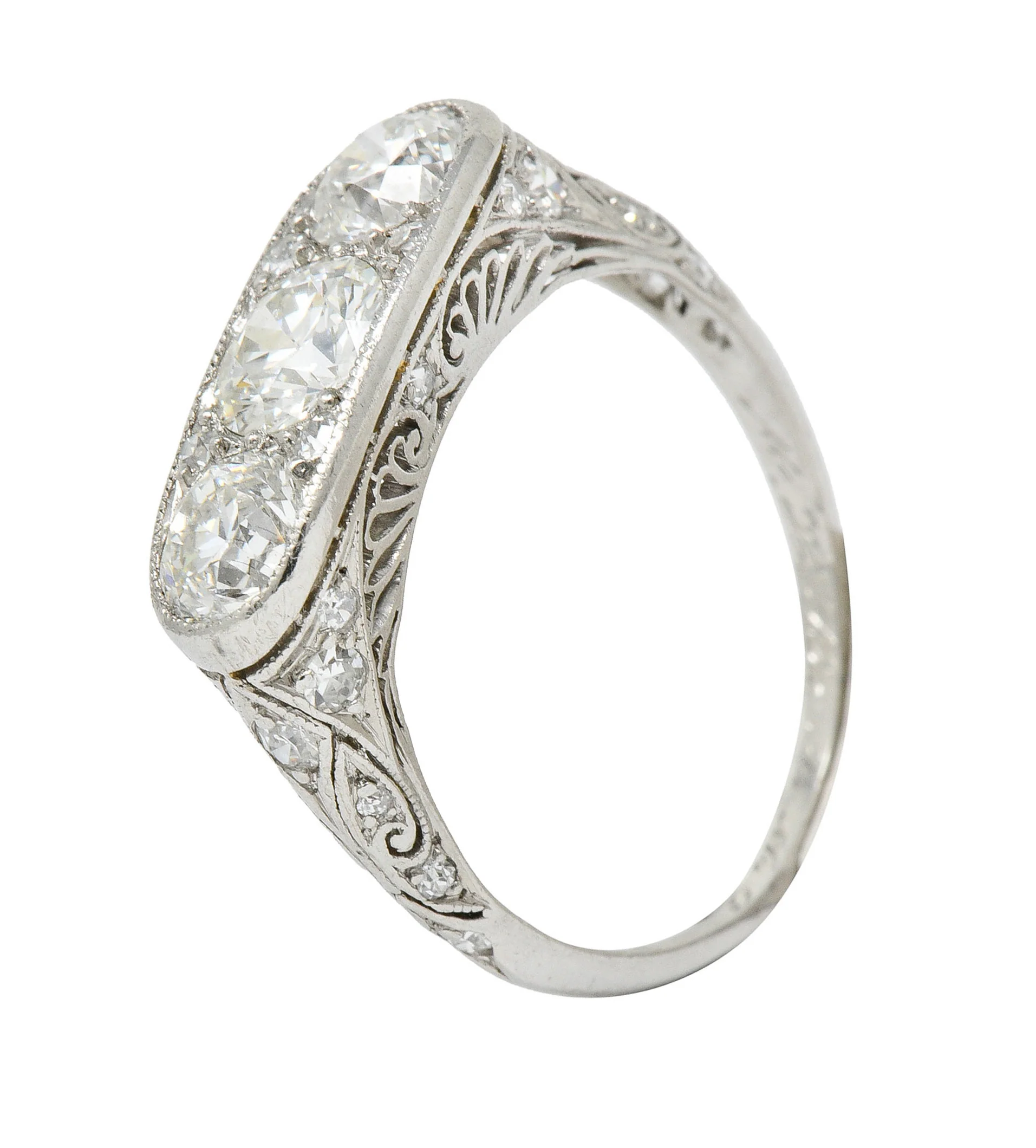 Art Deco 1.90 CTW Diamond Platinum Three Stone Dinner Ring - Image 10