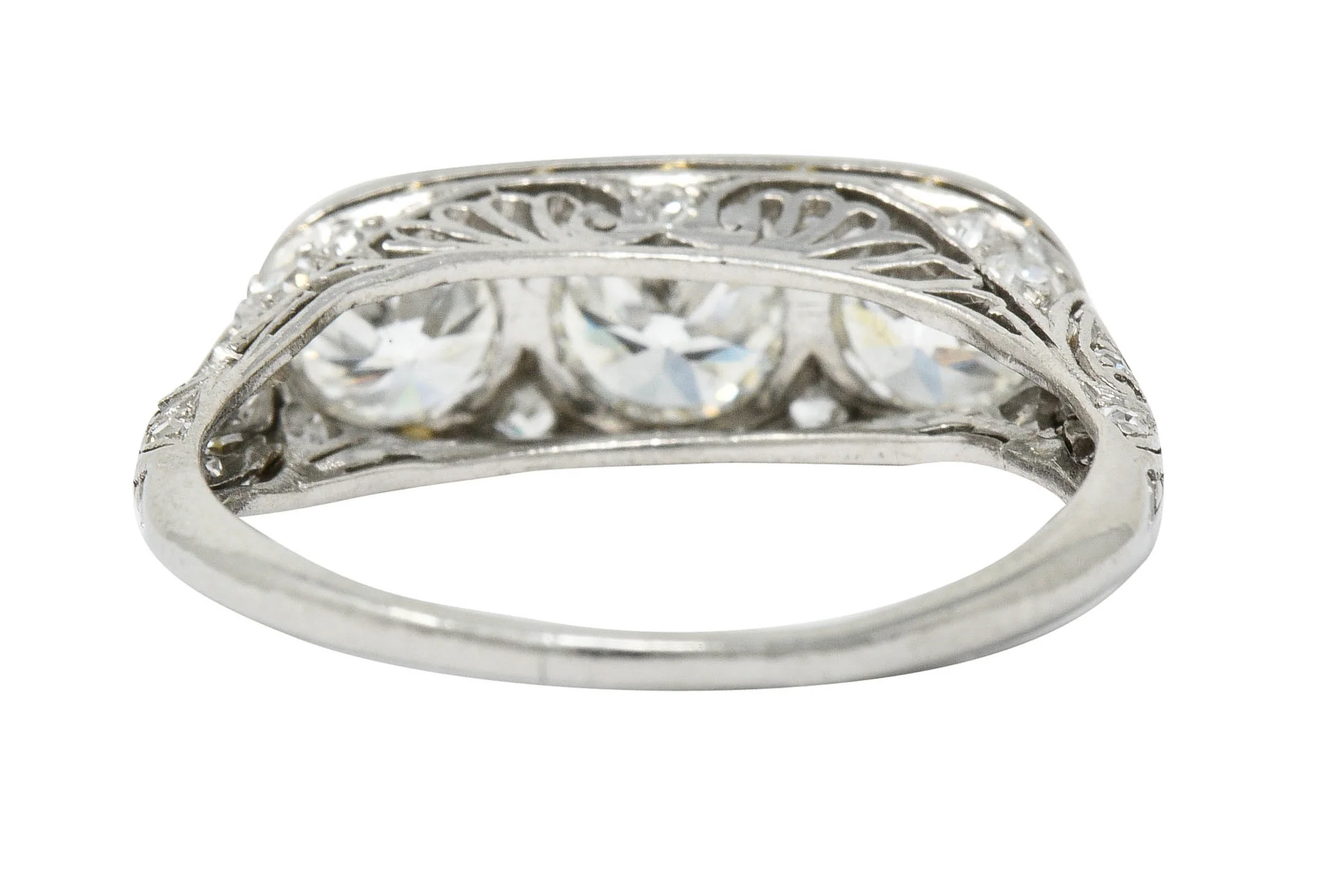 Art Deco 1.90 CTW Diamond Platinum Three Stone Dinner Ring - Image 4