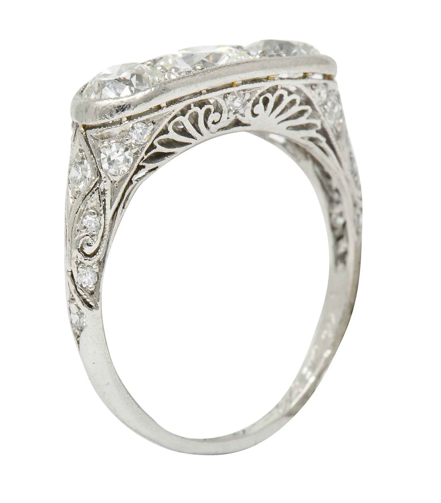 Art Deco 1.90 CTW Diamond Platinum Three Stone Dinner Ring - Image 9