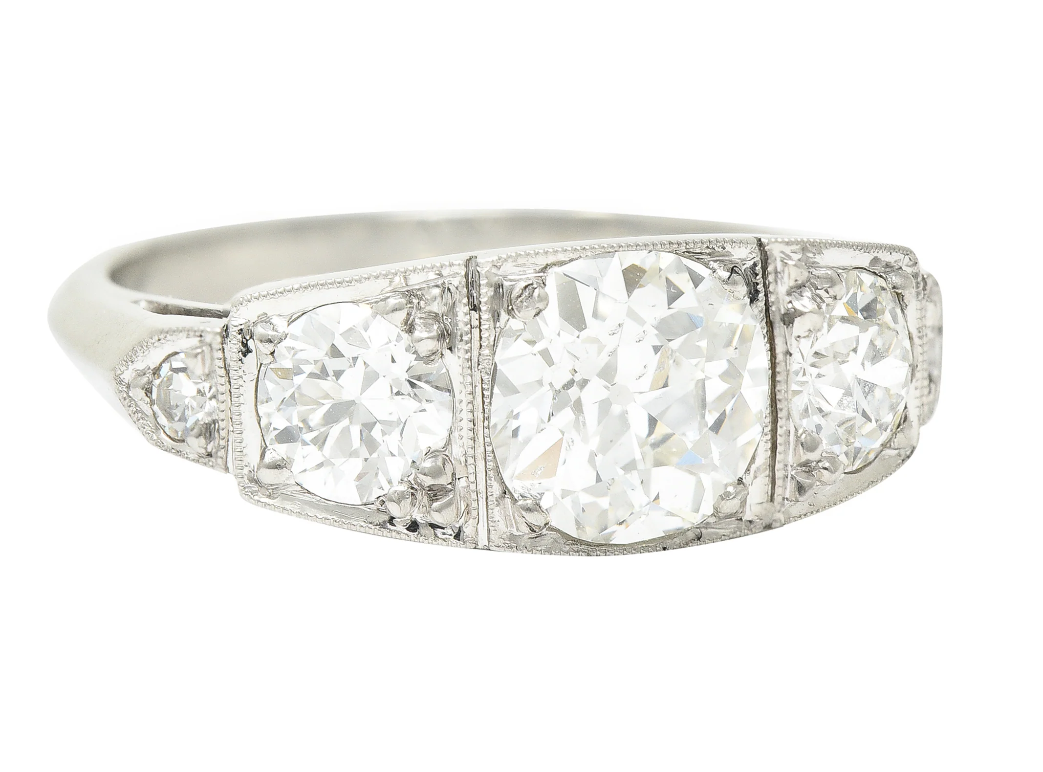 Art Deco 1.91 CTW Old European Cut Diamond Platinum Five Stone Band Ring - Image 3