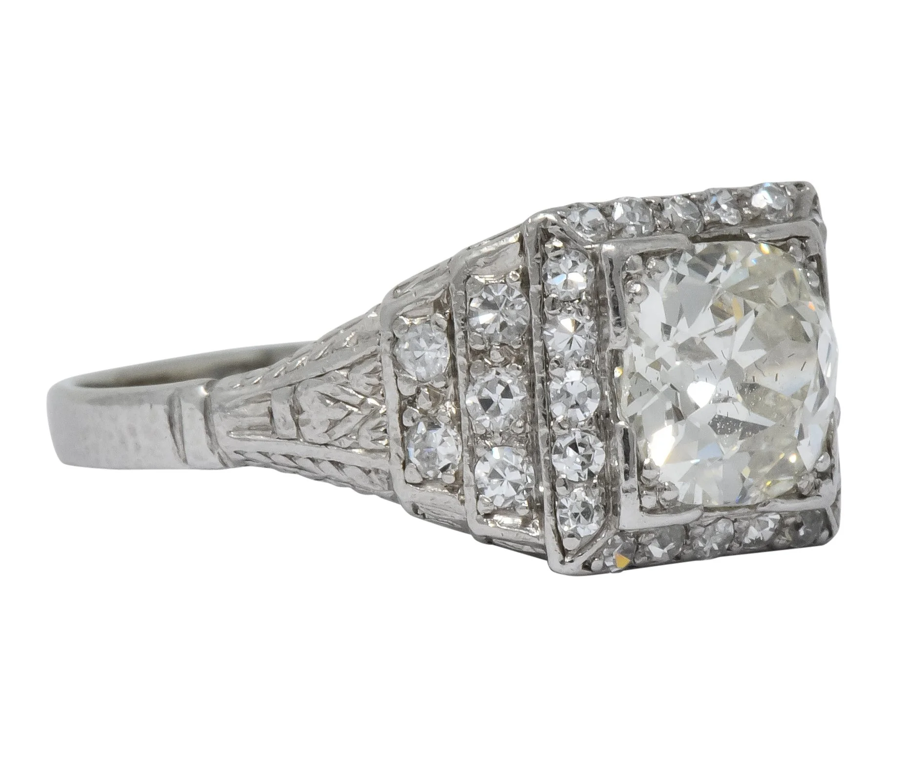 Art Deco 1.95 CTW Diamond Platinum Engagement Ring - Image 4