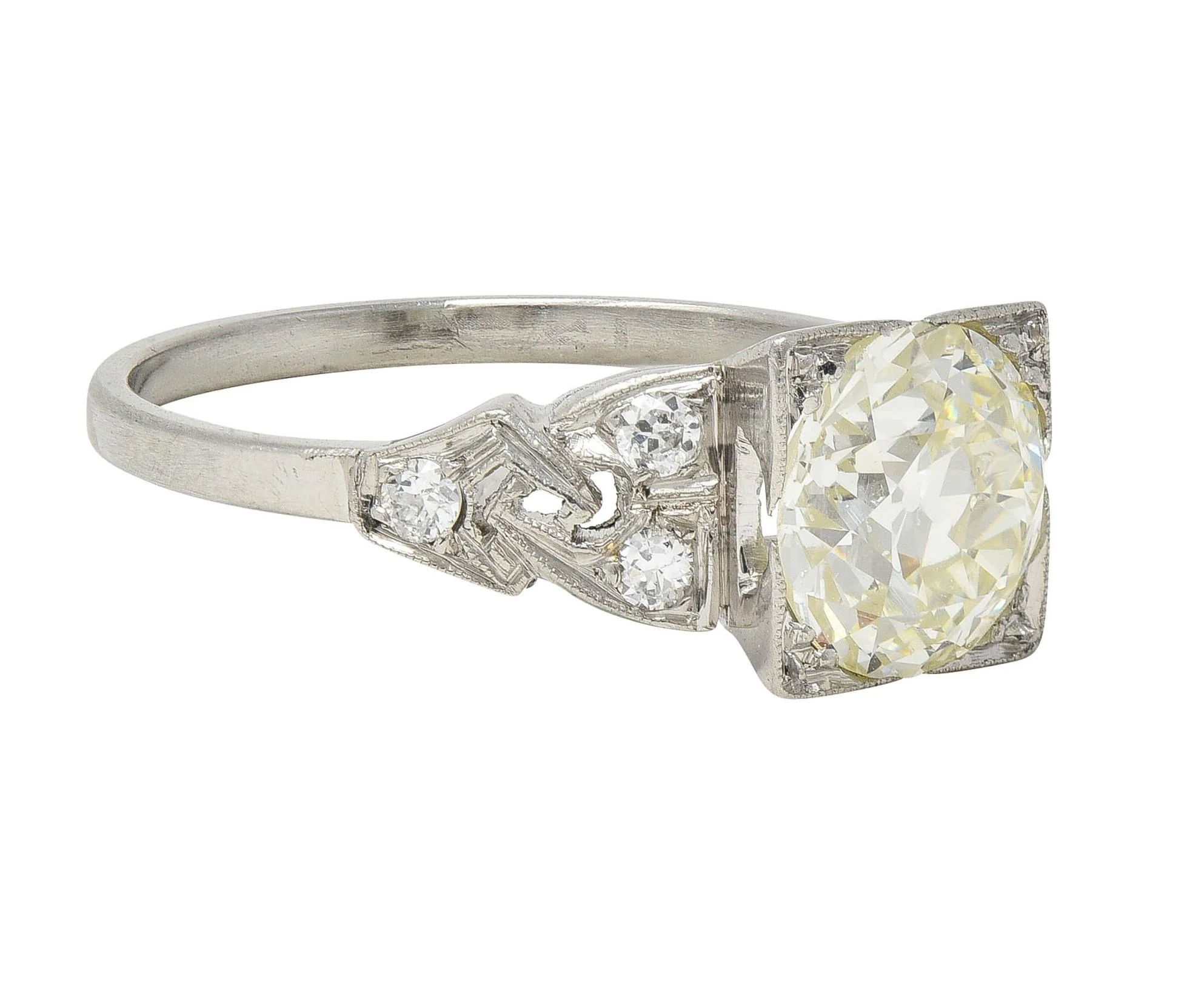 Art Deco 1.96 CTW Old European Cut Diamond Platinum Vintage Link Engagement Ring - Image 2