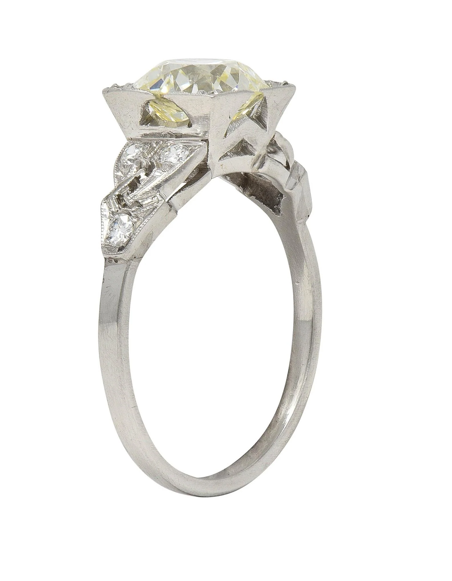 Art Deco 1.96 CTW Old European Cut Diamond Platinum Vintage Link Engagement Ring - Image 9
