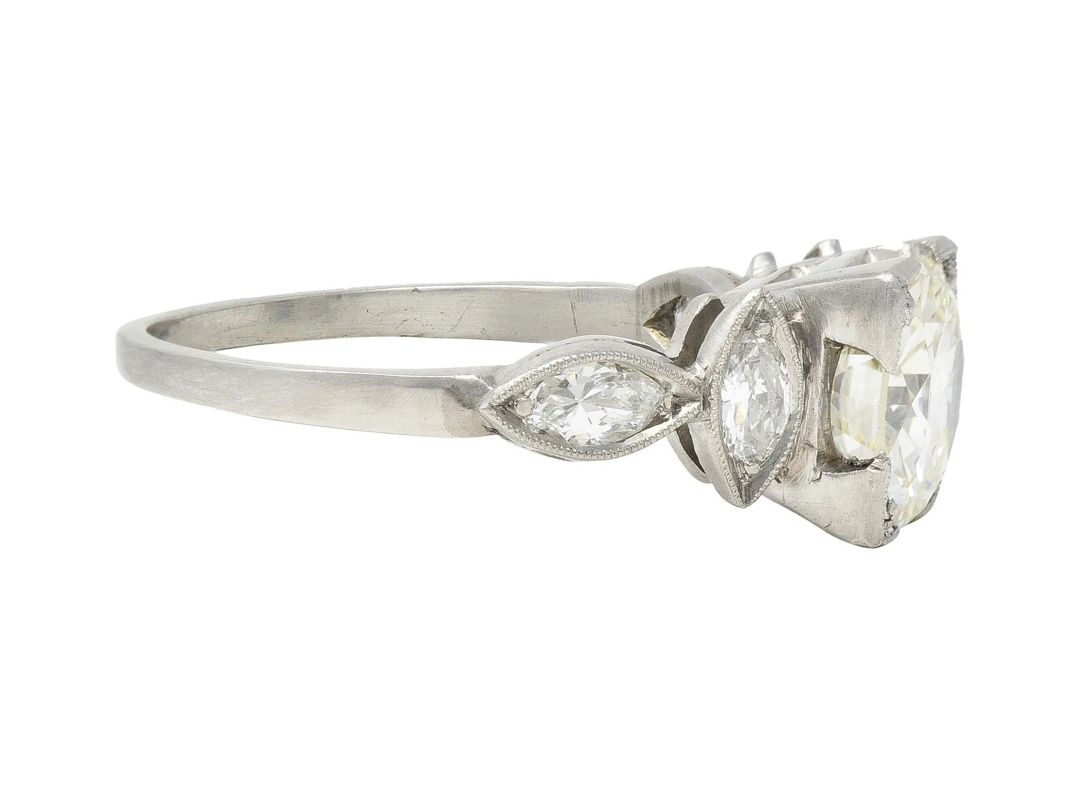 Art Deco 1.96 CTW Old European Diamond Platinum Marquise Shoulder Vintage Engagement Ring - Image 3