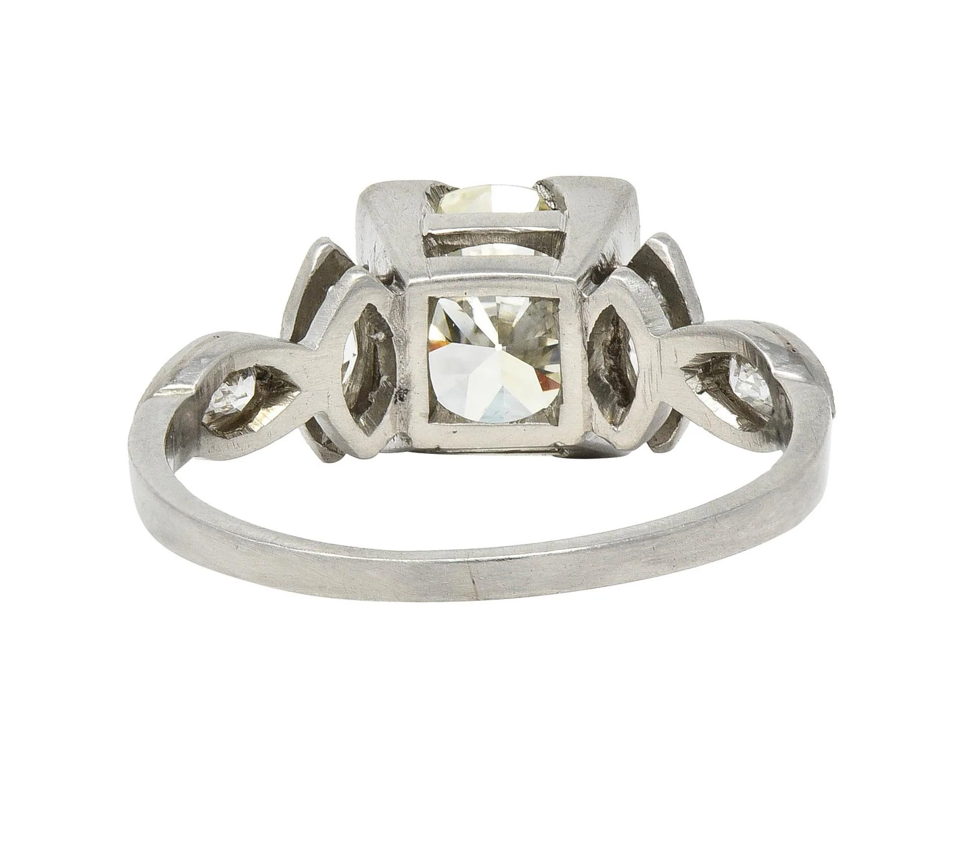 Art Deco 1.96 CTW Old European Diamond Platinum Marquise Shoulder Vintage Engagement Ring - Image 4