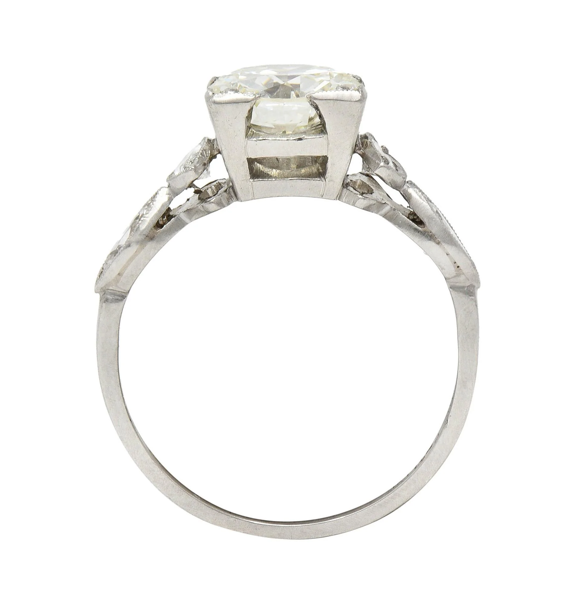 Art Deco 1.96 CTW Old European Diamond Platinum Marquise Shoulder Vintage Engagement Ring - Image 9