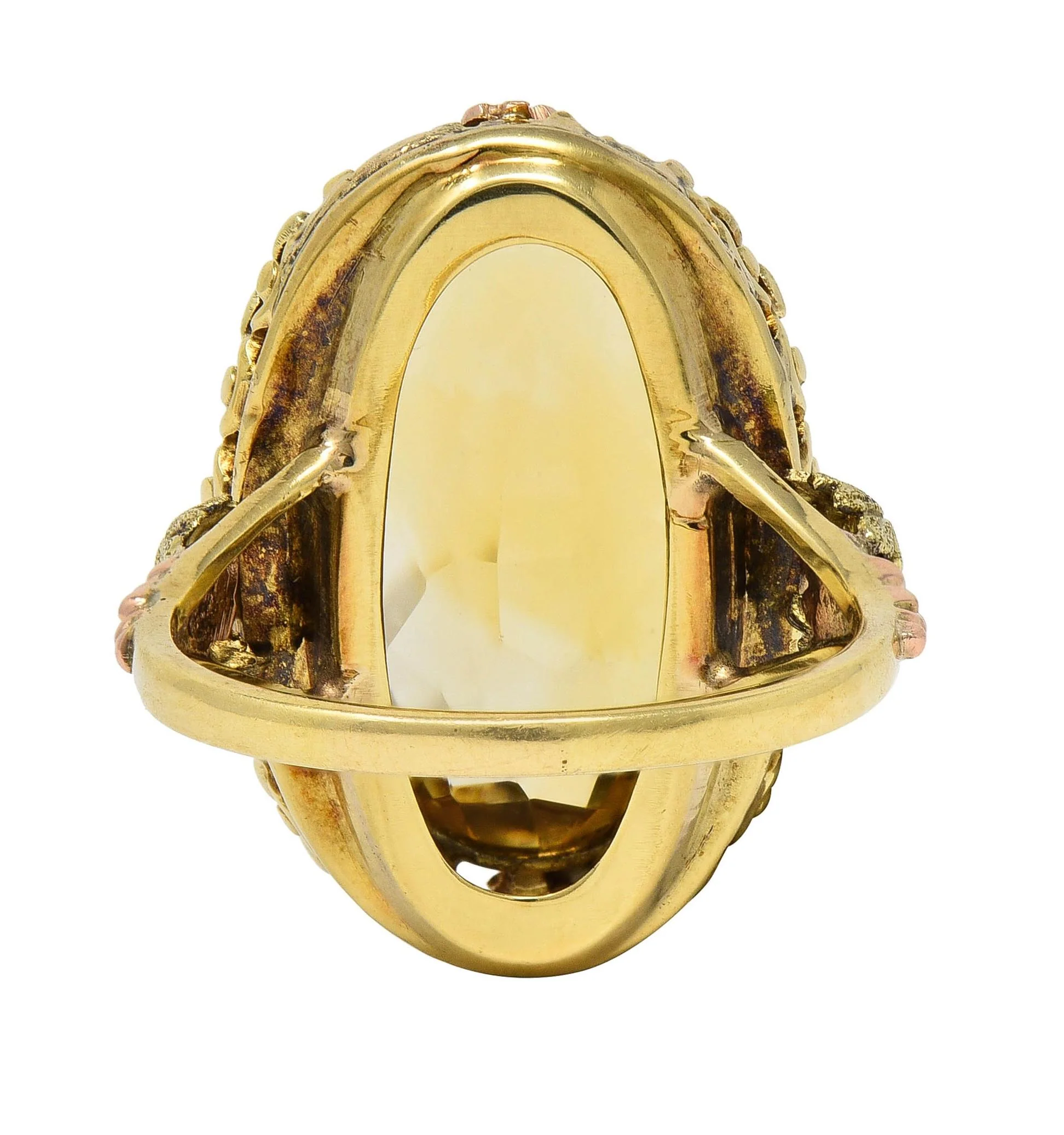 Art Deco 11.55 Citrine 14 Karat Two-Tone Gold Antique Grapevine Cocktail Ring - Image 3