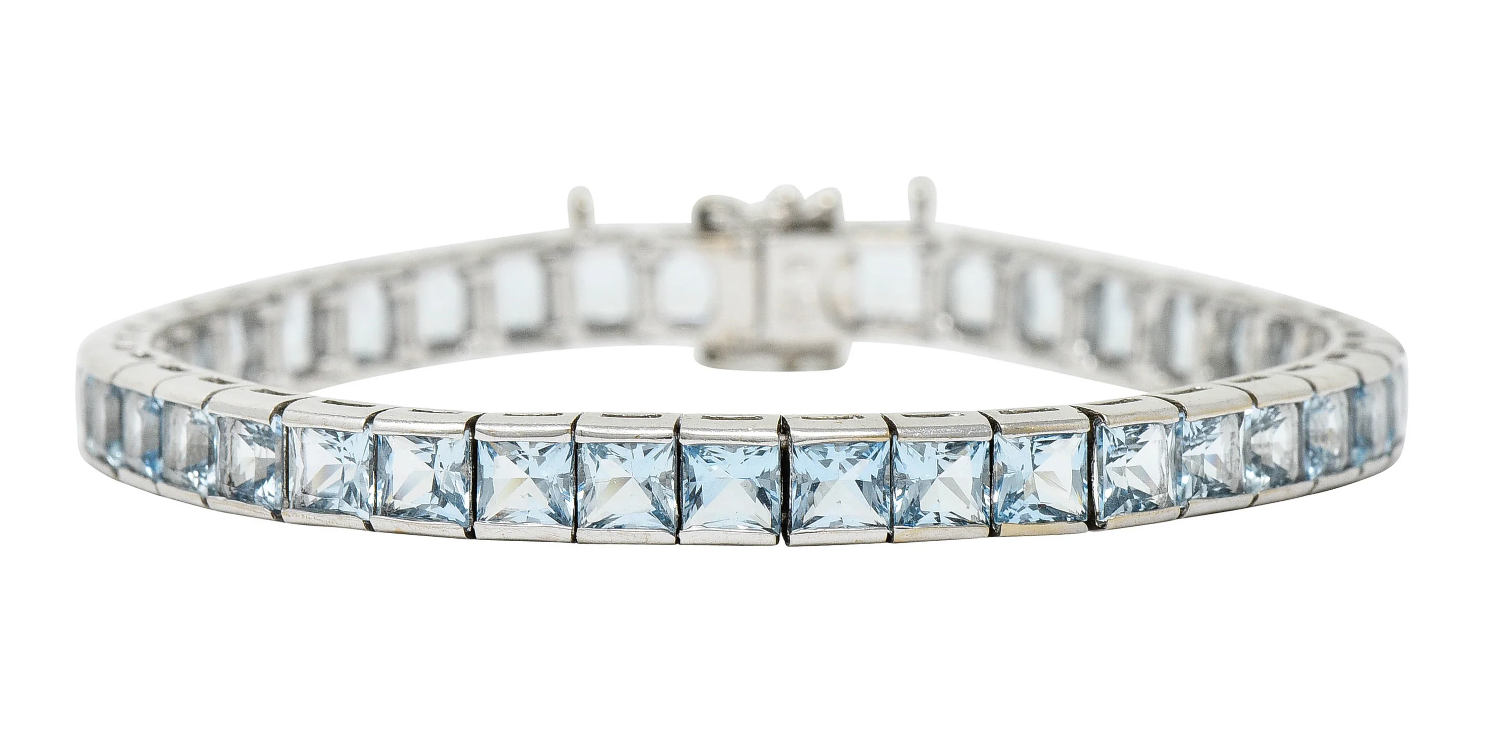 Art Deco 12.00 CTW Aquamarine 18 Karat White Gold Line Bracelet - Image 2