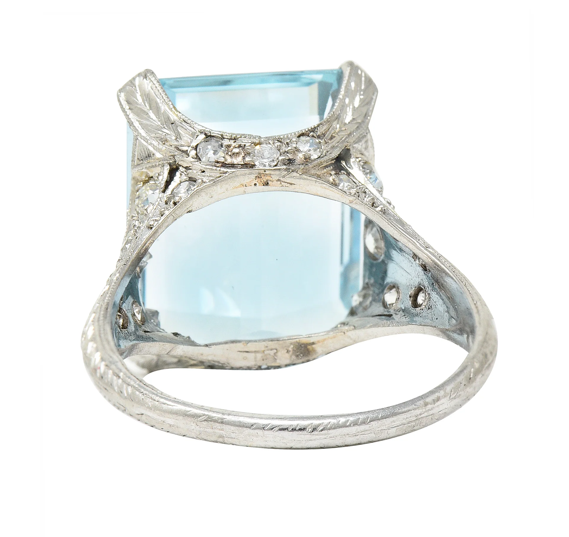Art Deco 13.08 CTW Emerald Cut Aquamarine Diamond Platinum Vintage Cocktail Ring - Image 5