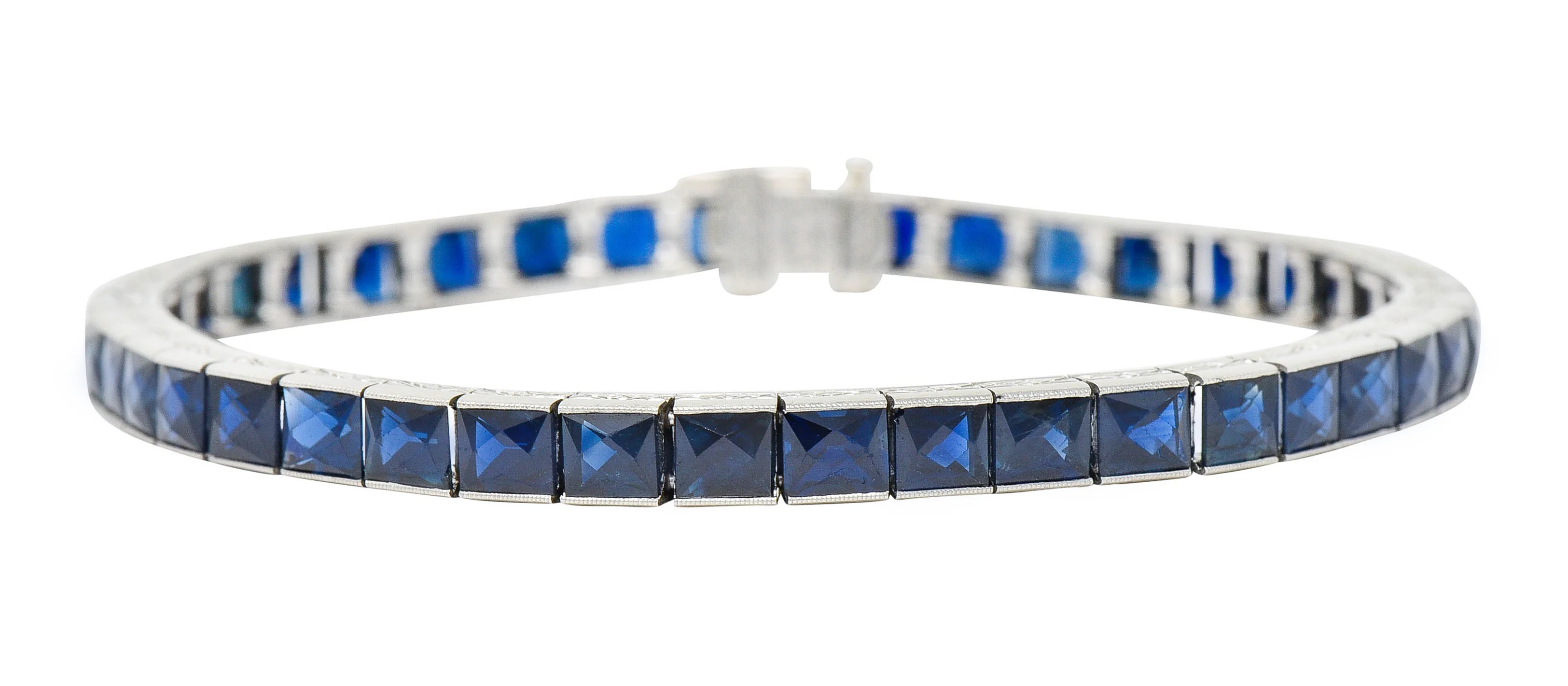 Art Deco 14.00 CTW French Cut Sapphire Platinum Line Bracelet - Image 3