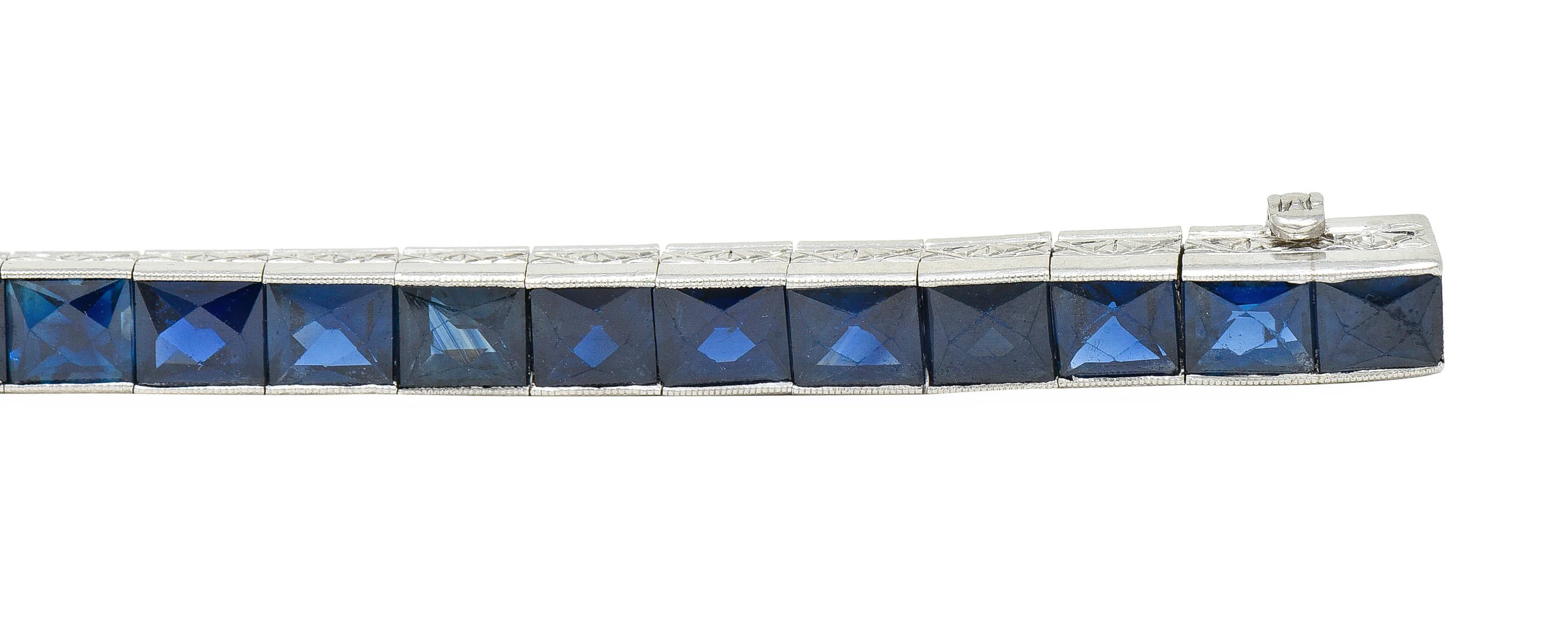 Art Deco 14.00 CTW French Cut Sapphire Platinum Line Bracelet - Image 8