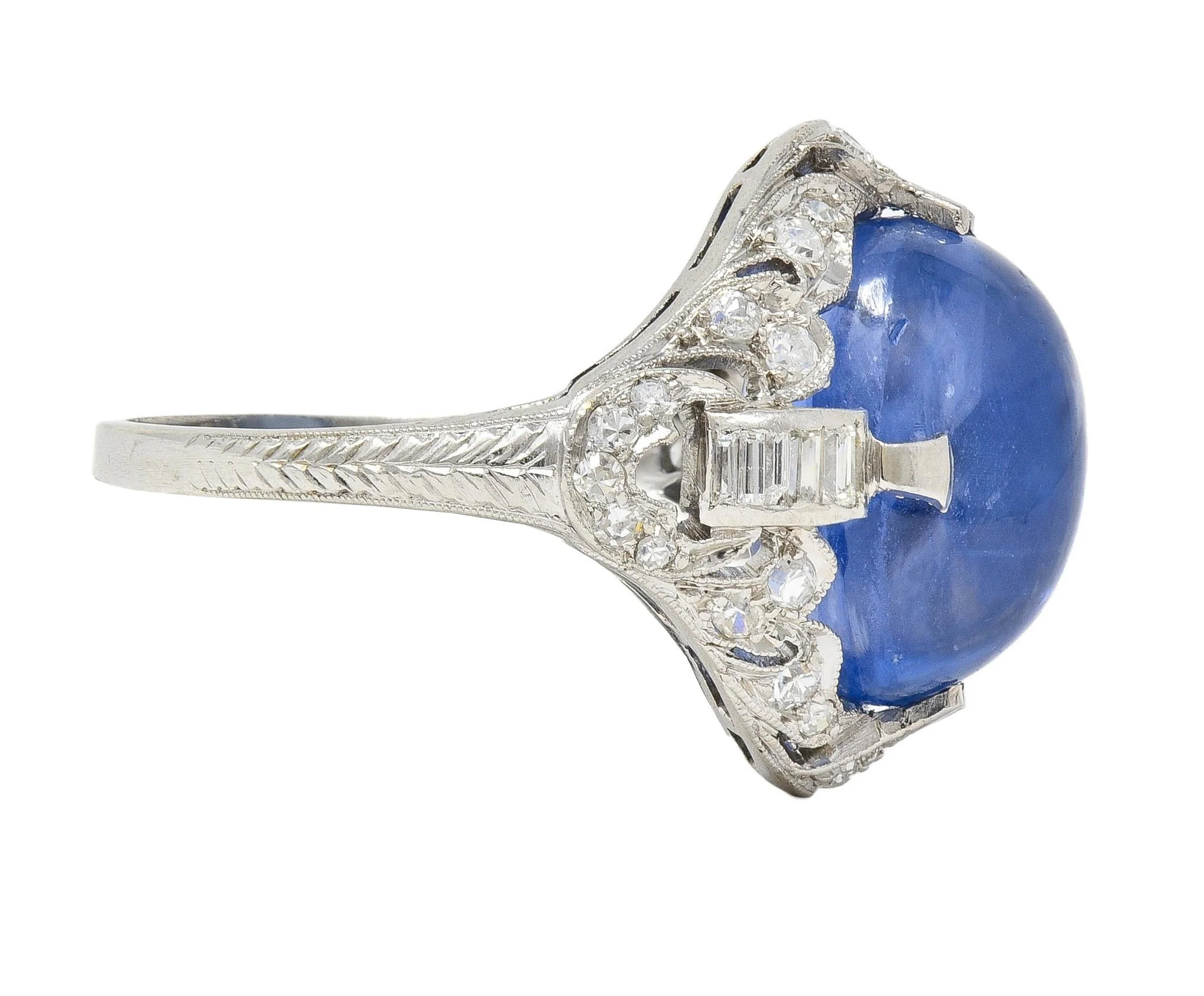 Art Deco 14.90 CTW Ceylon Sapphire Diamond Platinum Vintage Buckle Dinner Ring - Image 4