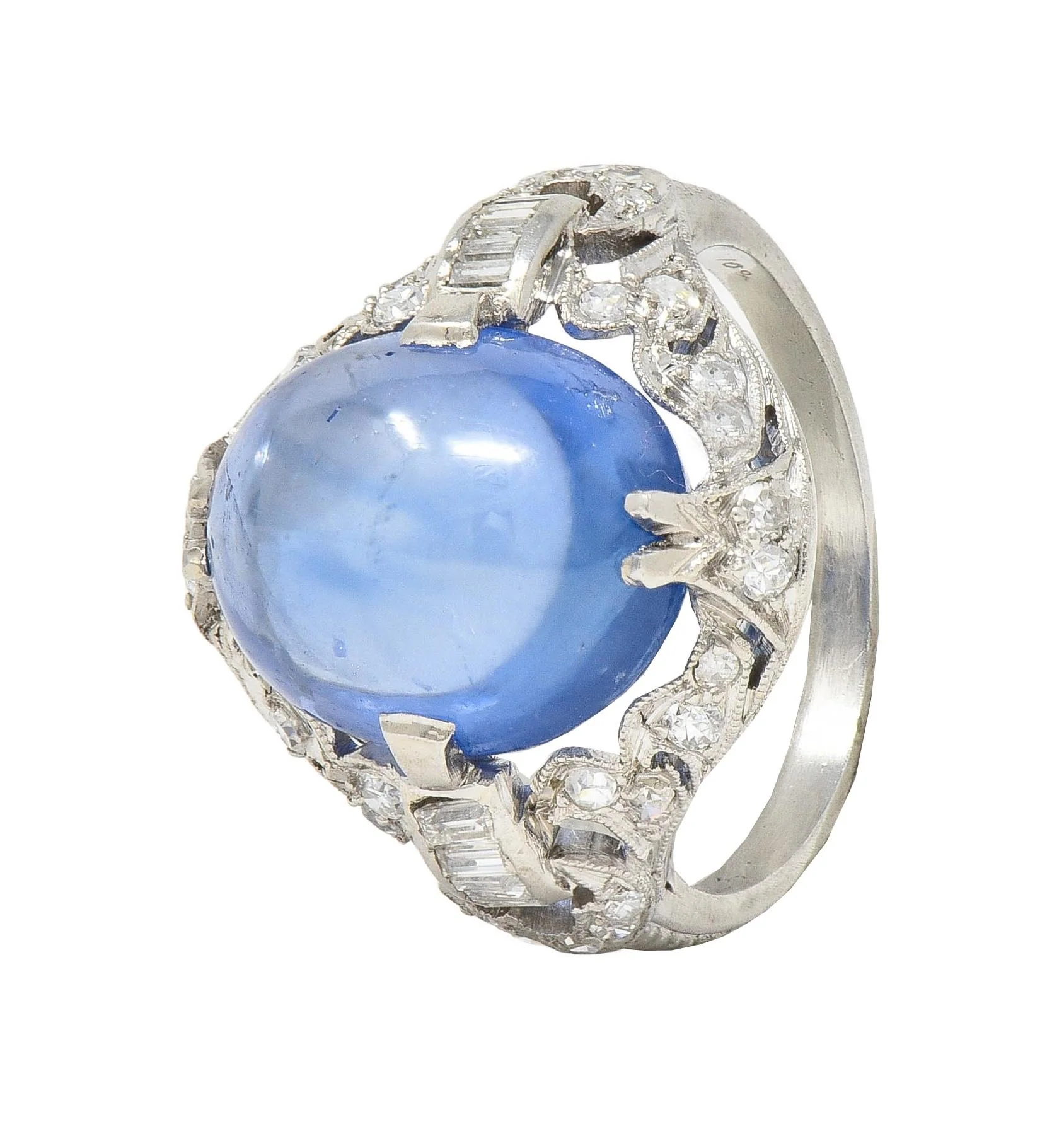 Art Deco 14.90 CTW Ceylon Sapphire Diamond Platinum Vintage Buckle Dinner Ring - Image 9
