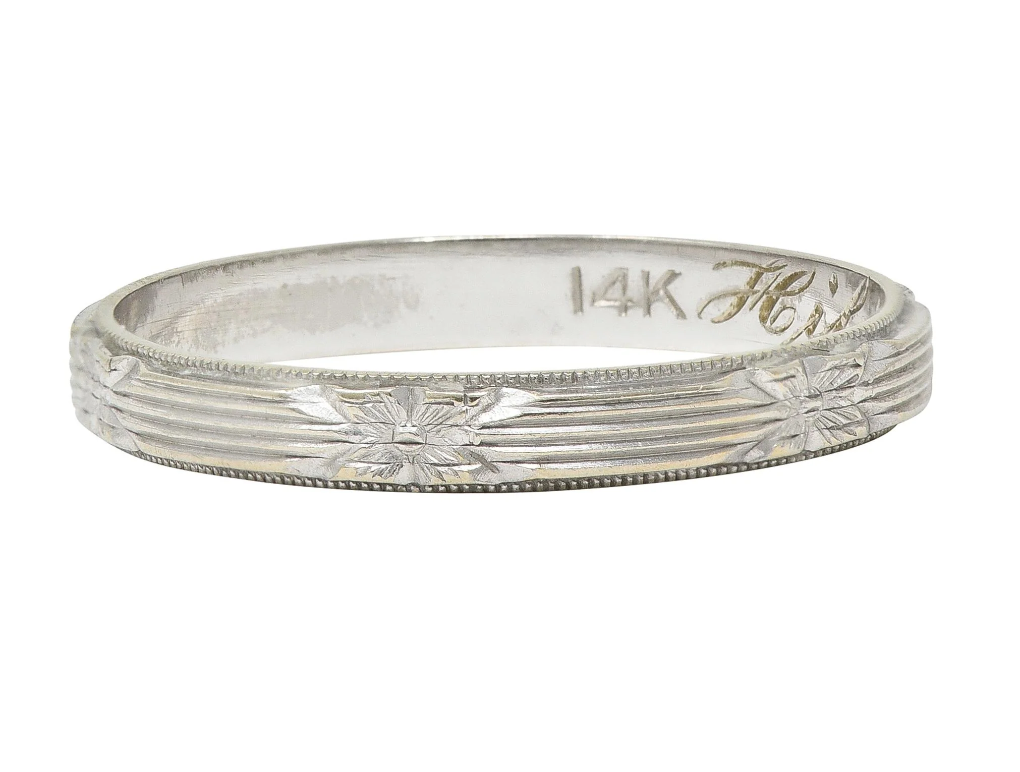 Art Deco 14 Karat Gold Orange Blossom Vintage Stacking Wedding Band Ring - Image 3