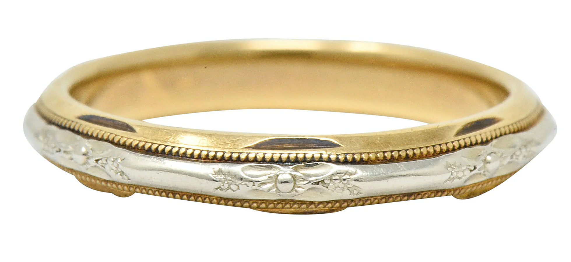 Art Deco 14 Karat Two-Tone Gold Stylized Floral Band Ring - Image 2