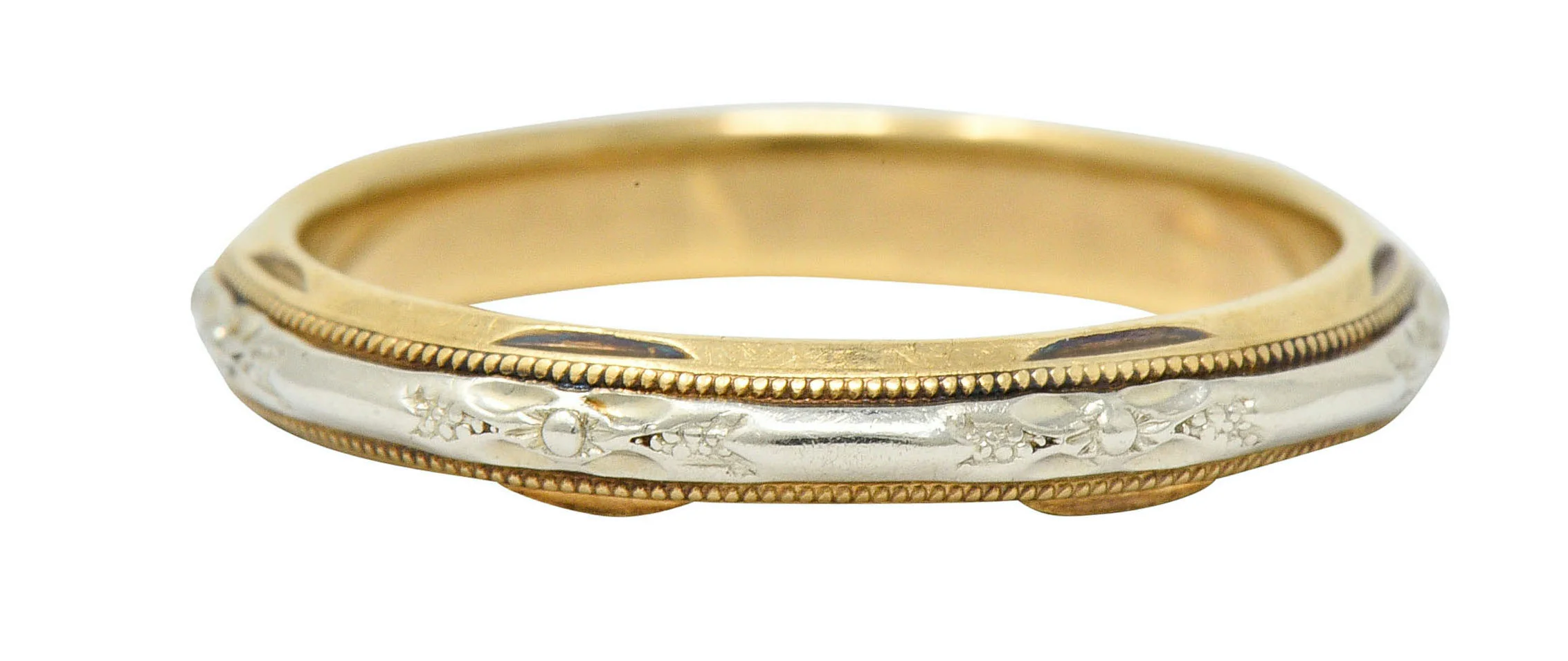 Art Deco 14 Karat Two-Tone Gold Stylized Floral Band Ring - Image 3