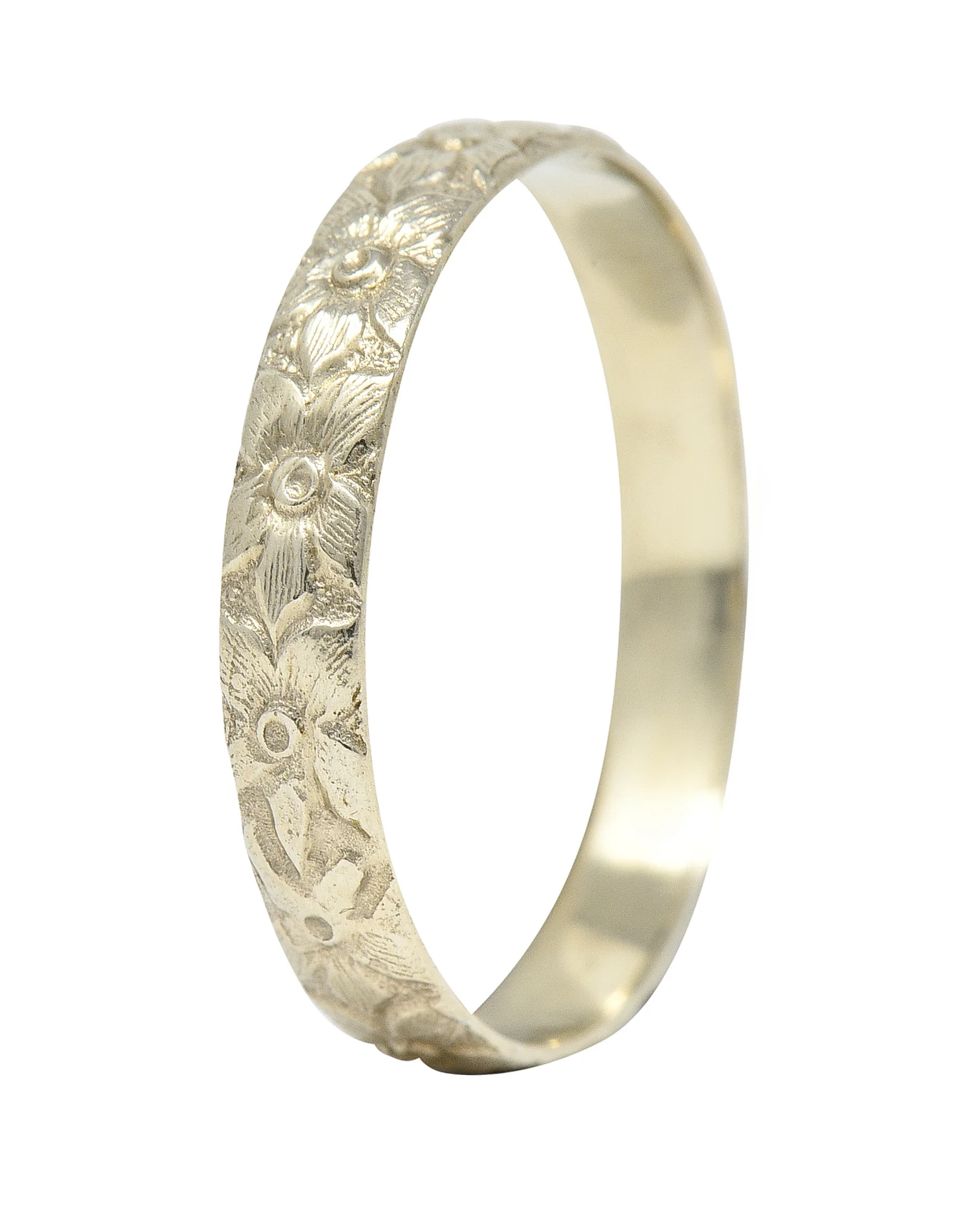 Art Deco 14 Karat White Gold Floral Orange Blossom Wedding Band Ring - Image 2