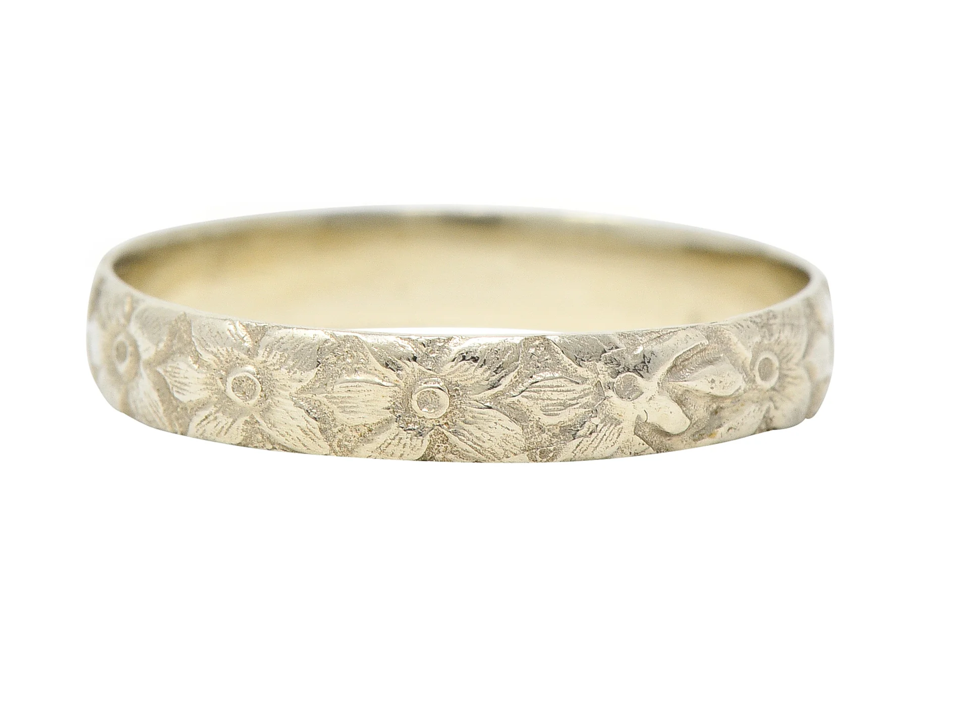 Art Deco 14 Karat White Gold Floral Orange Blossom Wedding Band Ring - Image 3