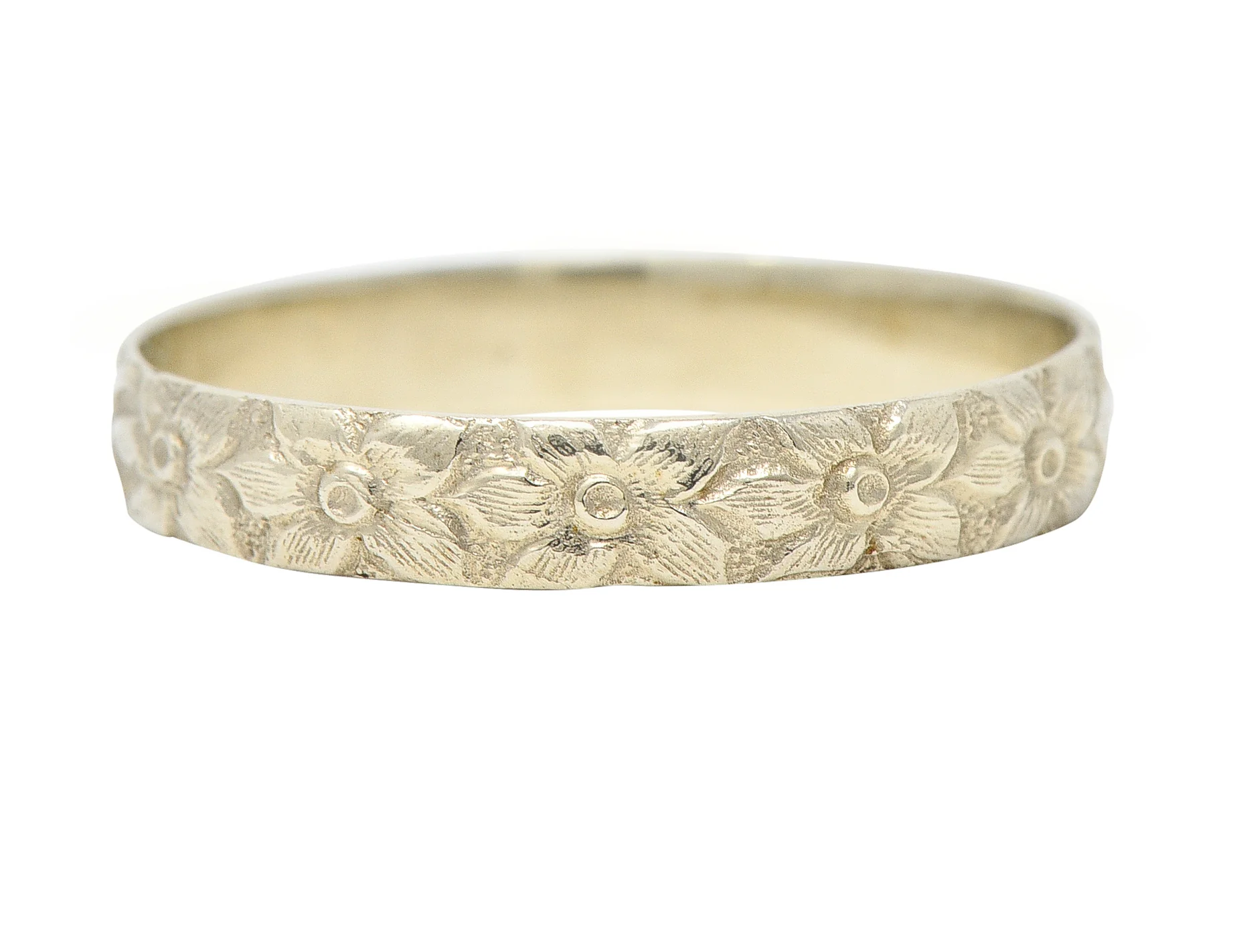 Art Deco 14 Karat White Gold Floral Orange Blossom Wedding Band Ring - Image 5