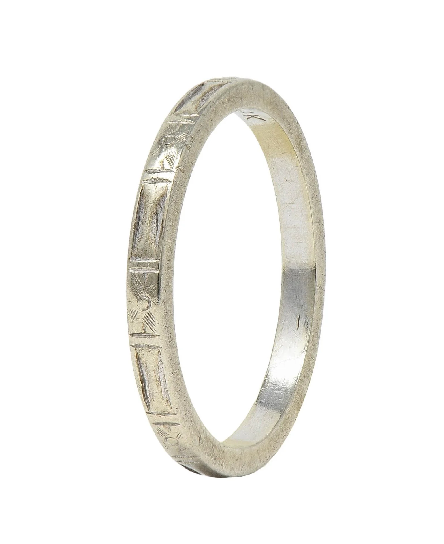 Art Deco 14 Karat White Gold Orange Blossom Antique Wedding Band Ring - Image 2