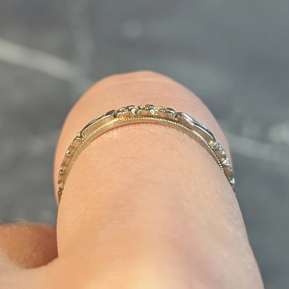 Art Deco 14 Karat White Gold Orange Blossom Vintage Wedding Band Ring - Image 10