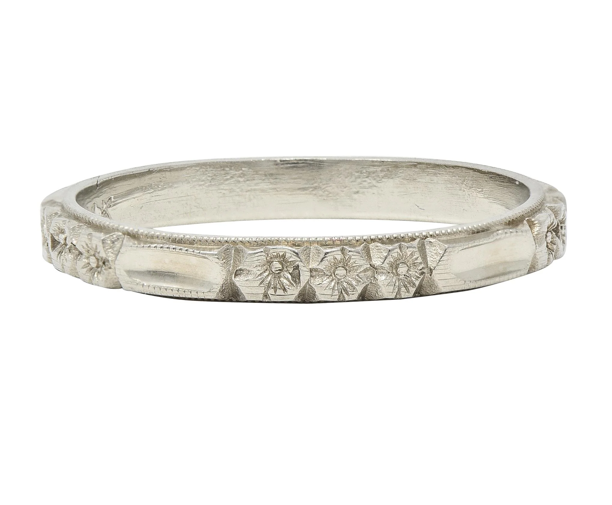 Art Deco 14 Karat White Gold Orange Blossom Vintage Wedding Band Ring - Image 3