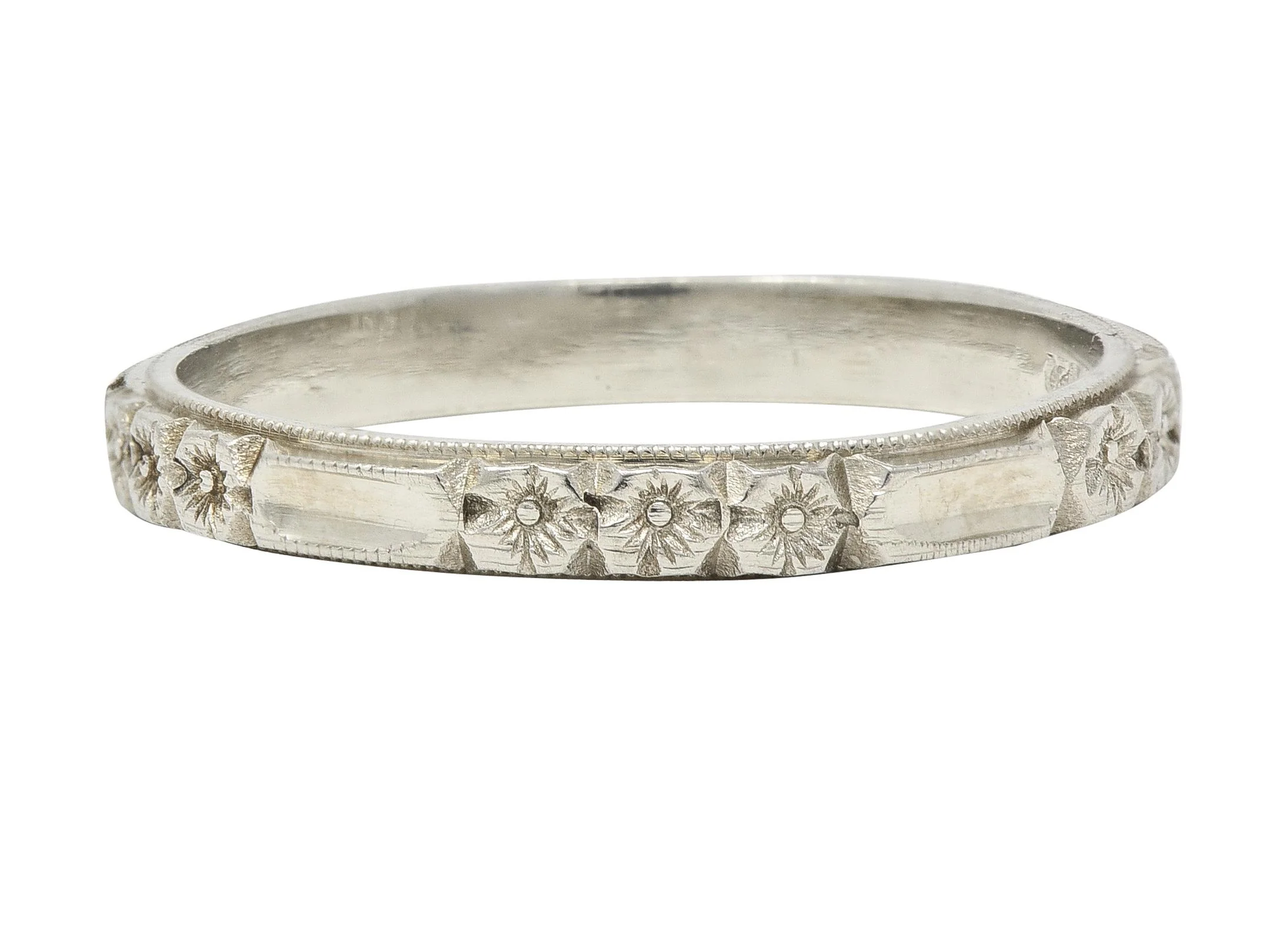 Art Deco 14 Karat White Gold Orange Blossom Vintage Wedding Band Ring - Image 7