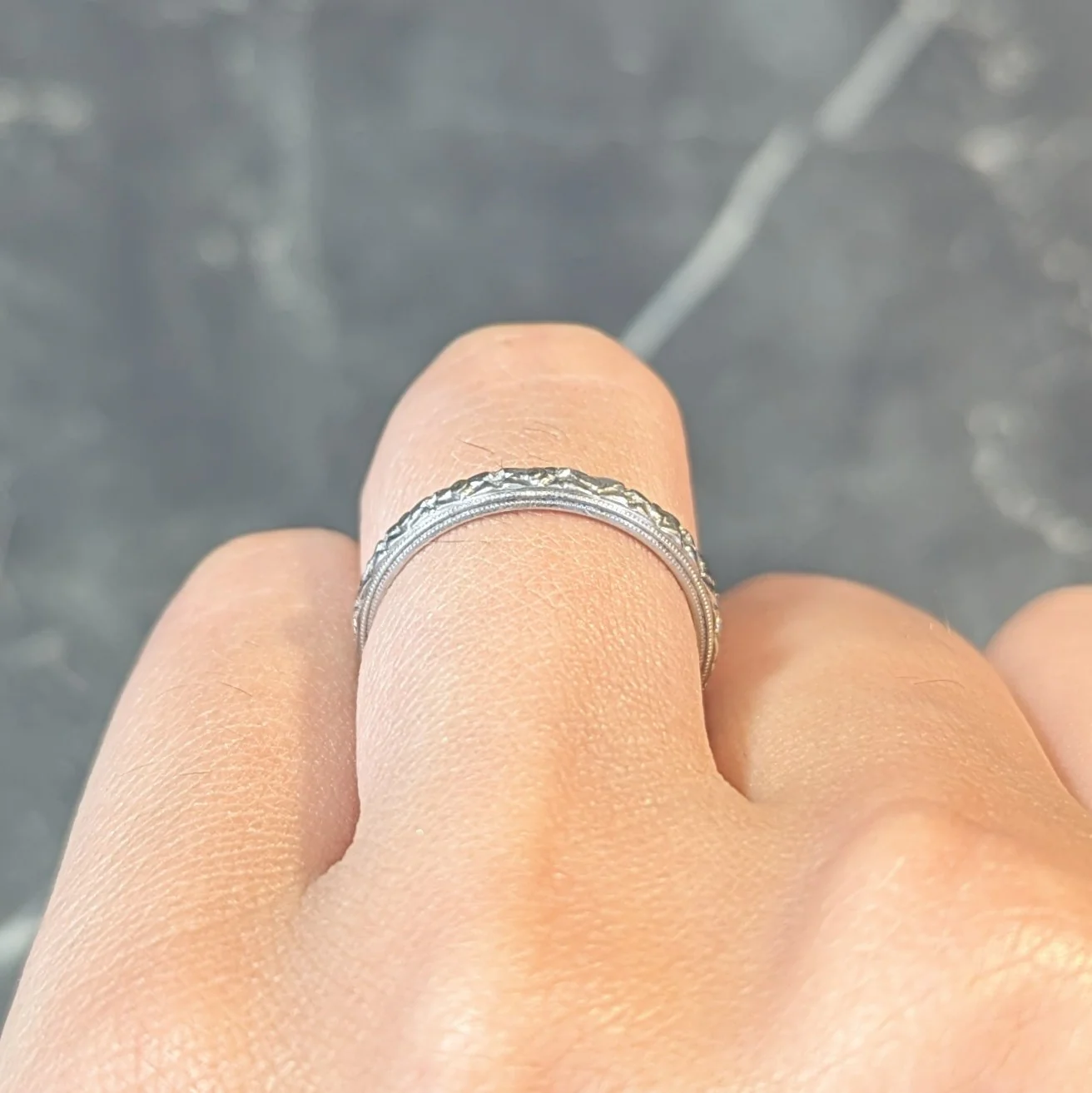 Art Deco 14 Karat White Gold Orange Blossom Vintage Wedding Band Ring - Image 10