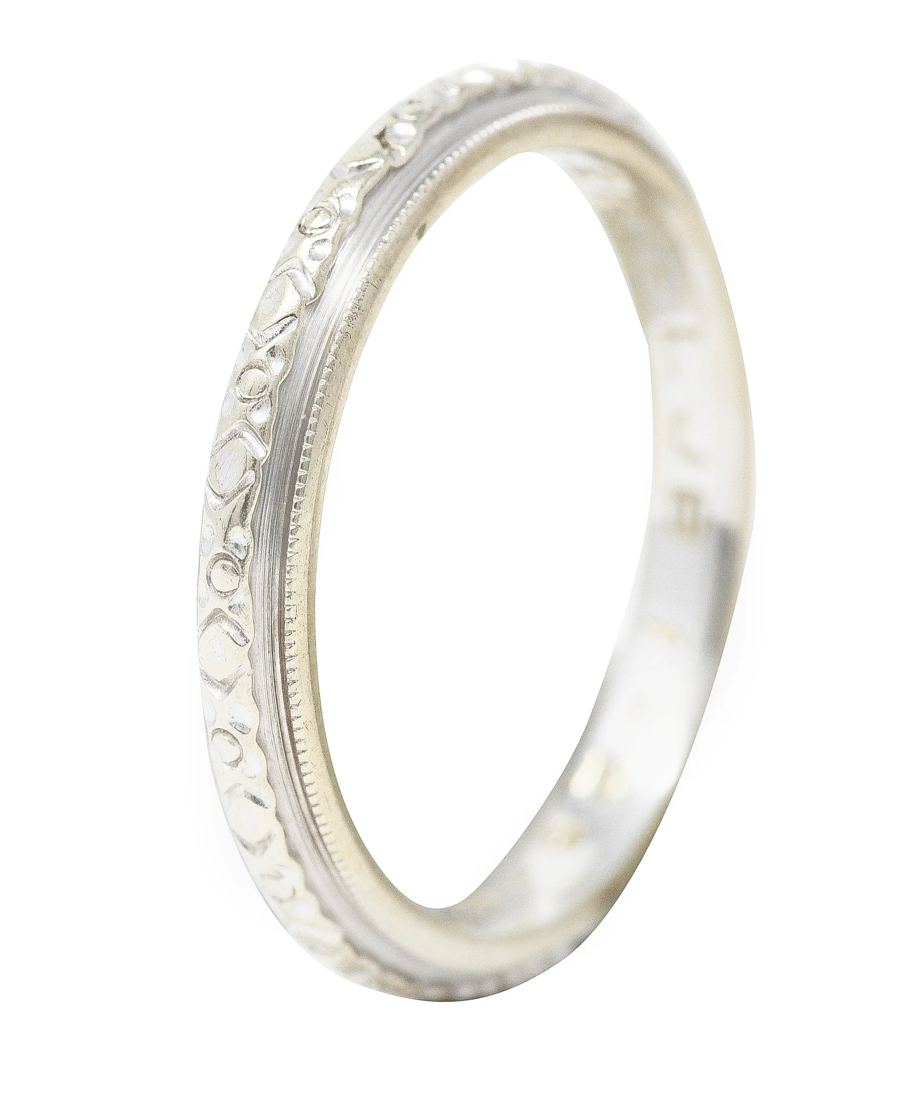 Art Deco 14 Karat White Gold Orange Blossom Vintage Wedding Band Ring - Image 2