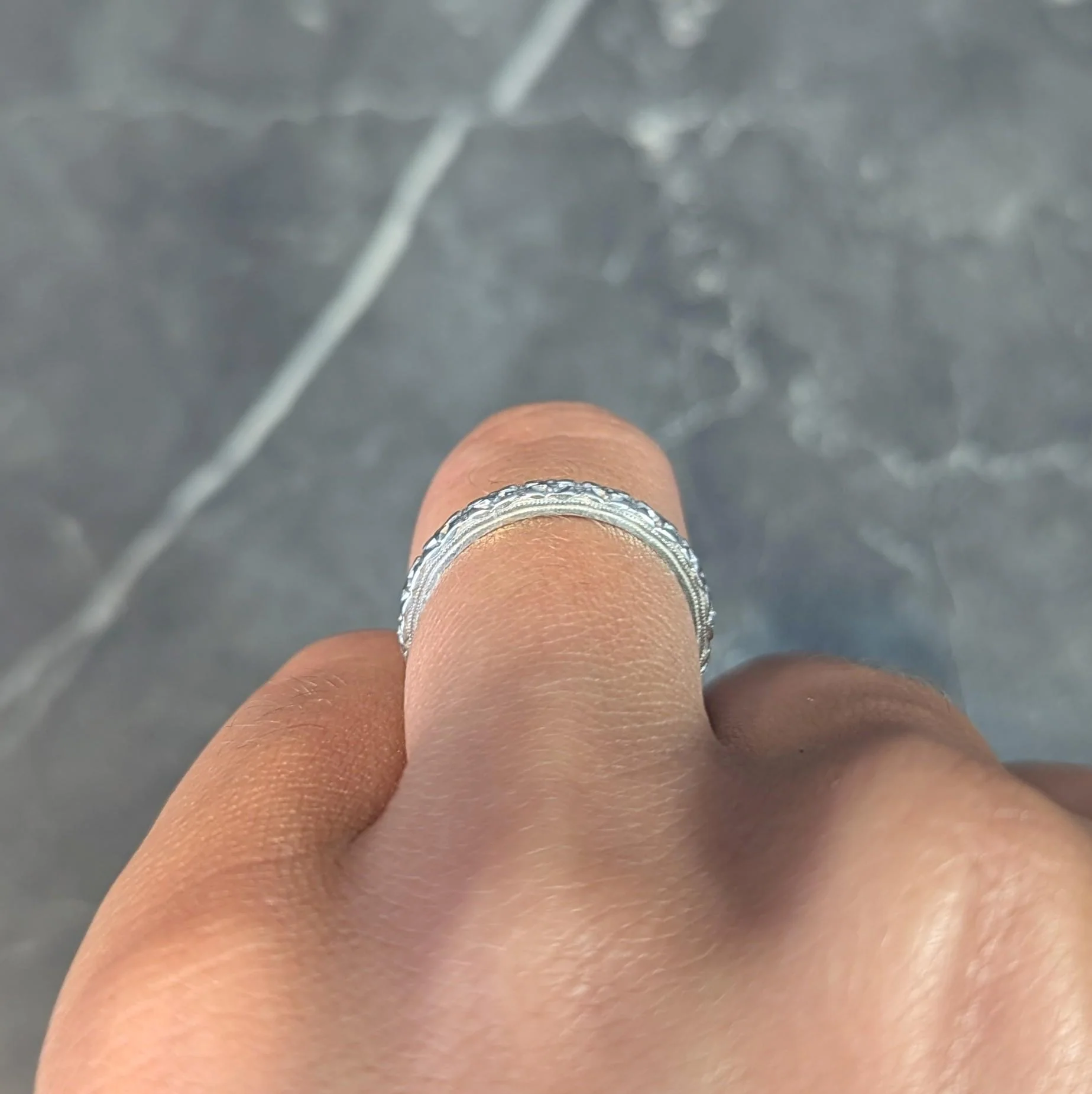 Art Deco 14 Karat White Gold Orange Blossom Vintage Wedding Band Ring - Image 11
