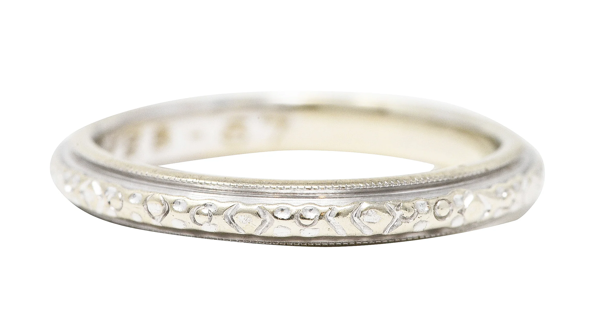 Art Deco 14 Karat White Gold Orange Blossom Vintage Wedding Band Ring - Image 3