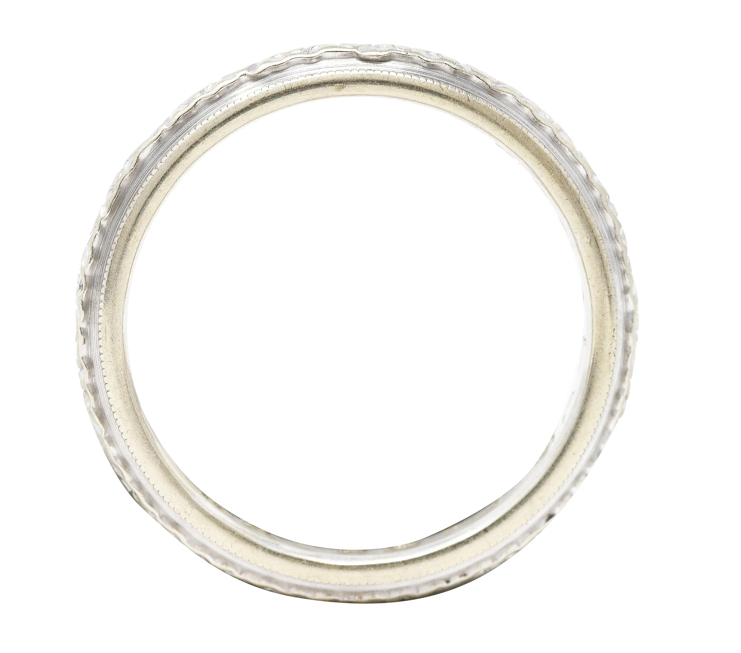 Art Deco 14 Karat White Gold Orange Blossom Vintage Wedding Band Ring - Image 4