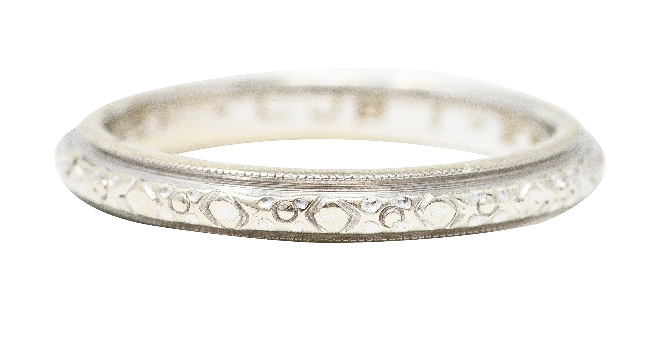 Art Deco 14 Karat White Gold Orange Blossom Vintage Wedding Band Ring - Image 5