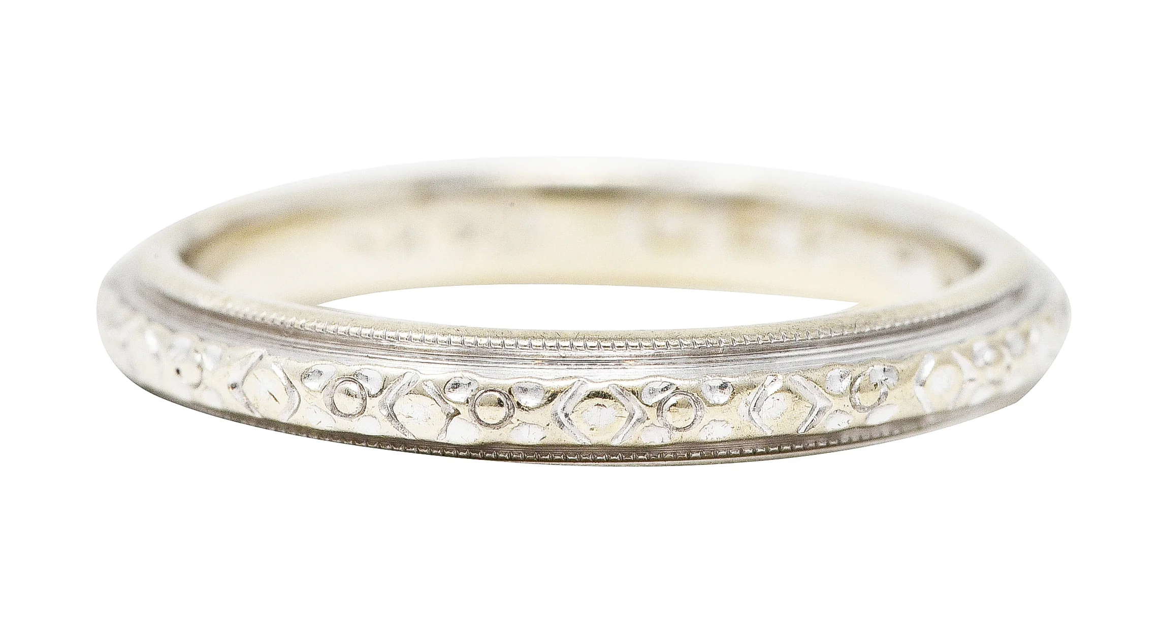 Art Deco 14 Karat White Gold Orange Blossom Vintage Wedding Band Ring - Image 8