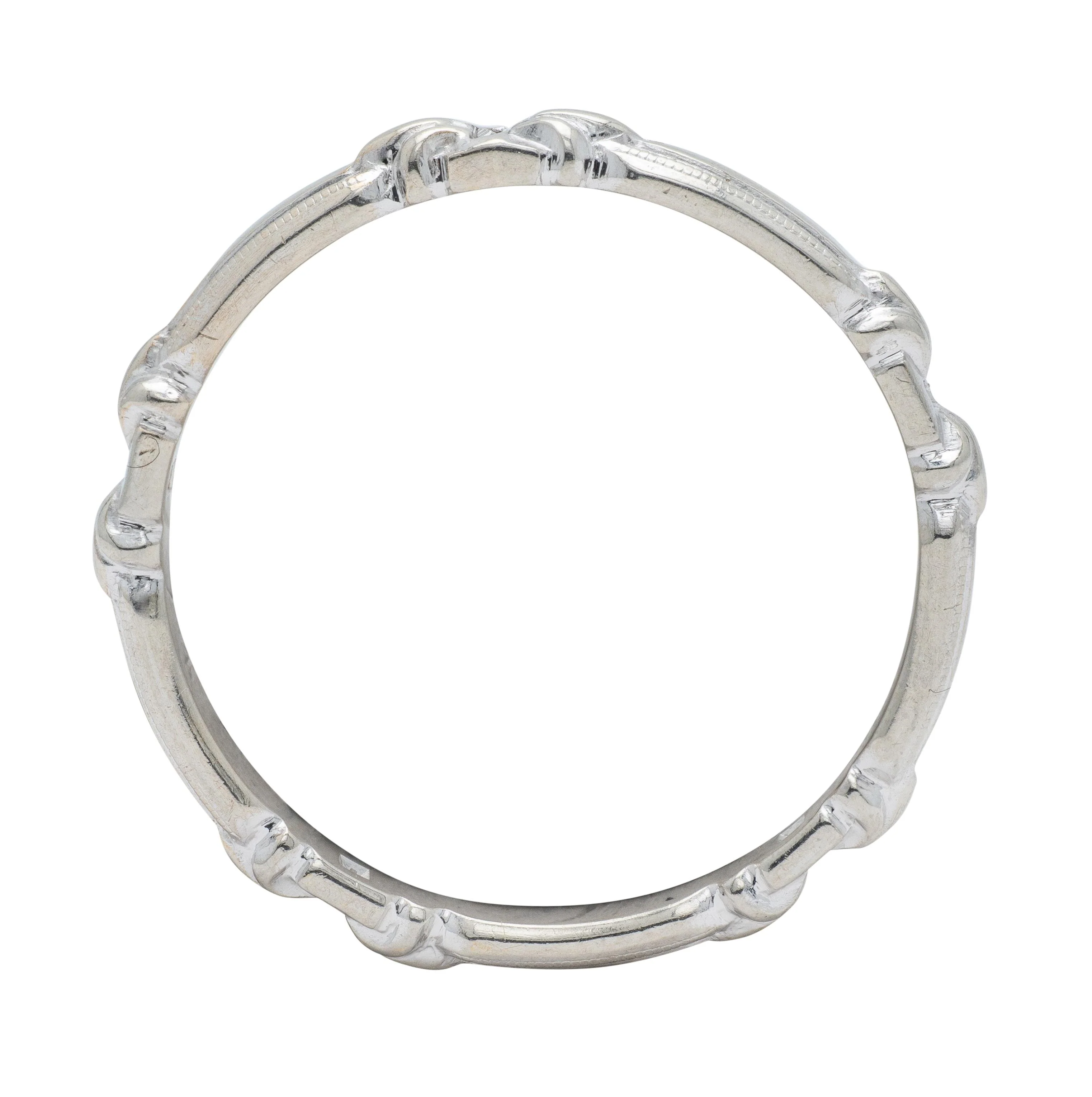 Art Deco 14 Karat White Gold Vintage Buckle Wedding Band Ring - Image 6